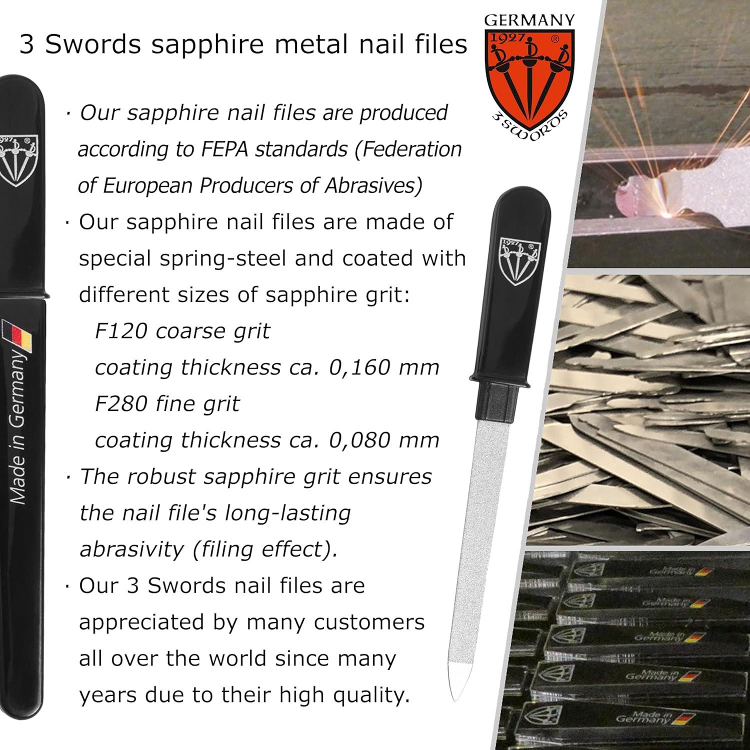 Lima de Uñas de Zafiro 3 Swords Alemania Doble Cara 10.9 cm