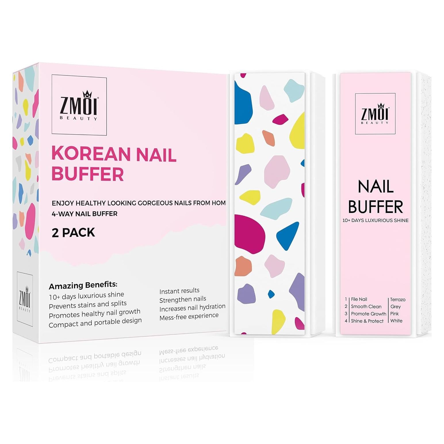 Bloque de Pulido de Uñas ZMOI - Paquete de 2 - 4 Vías Rosa