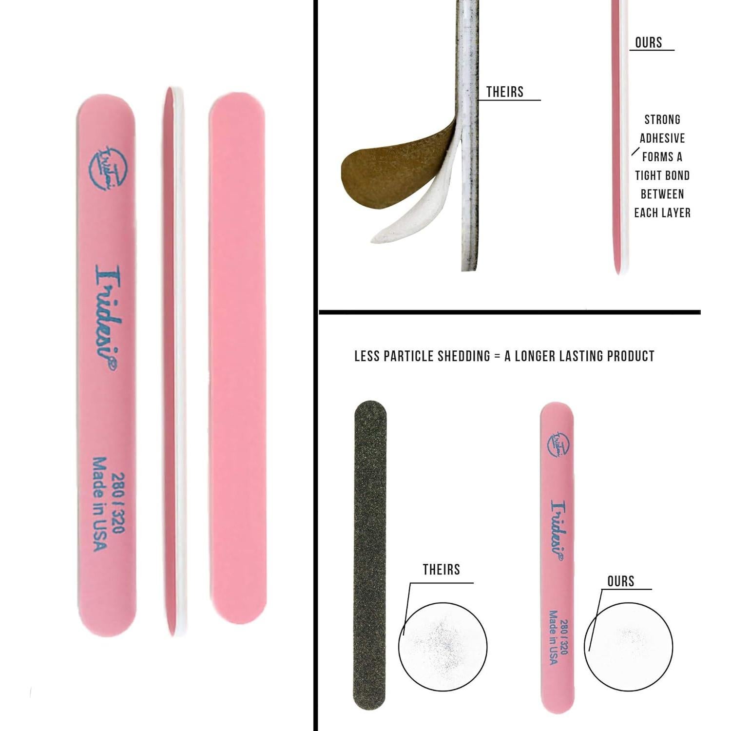 Limas de Uñas Iridesi Premium Rosa 280/320 - Paquete de 12