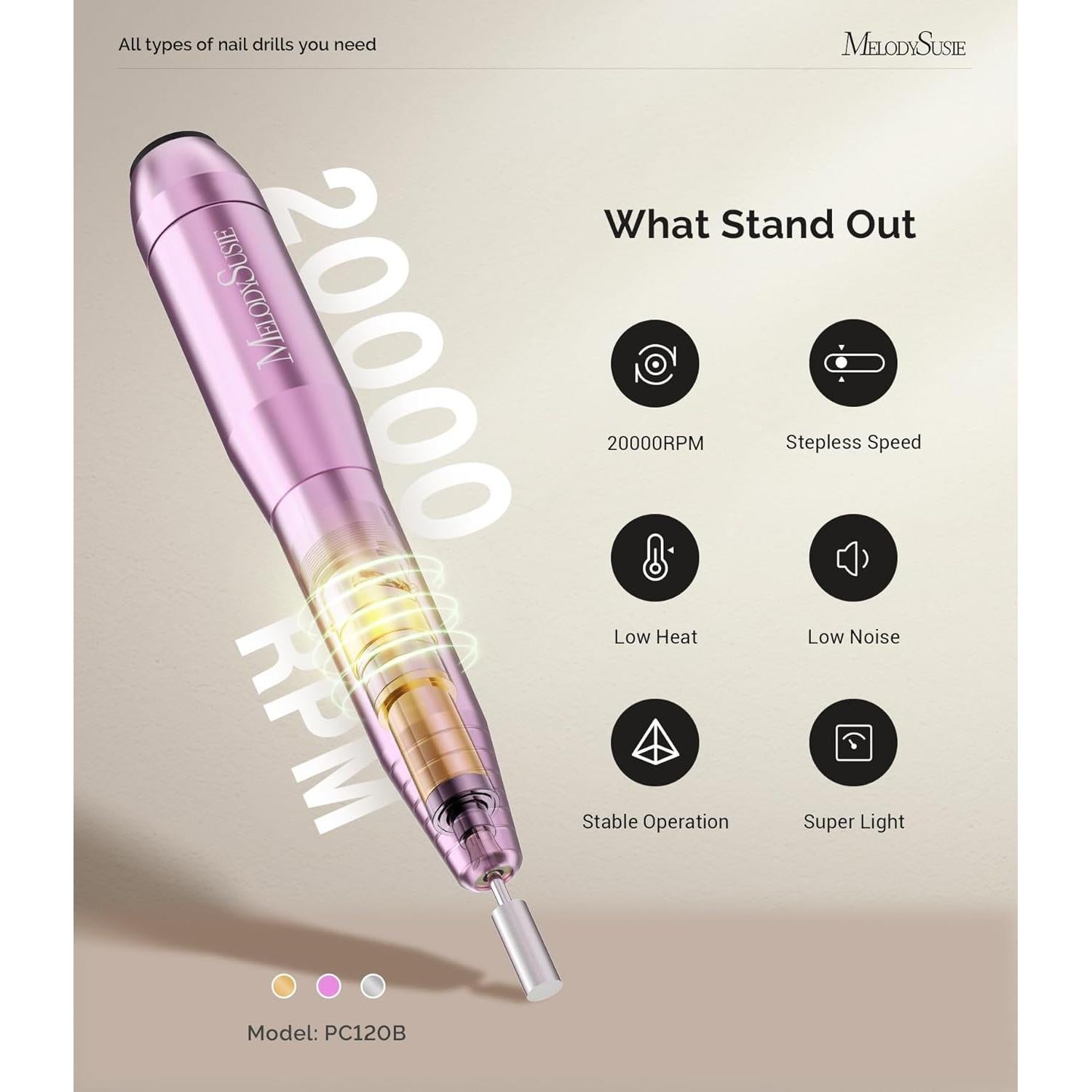 Taladro de Uñas Eléctrico MelodySusie PC120B Portátil 60g