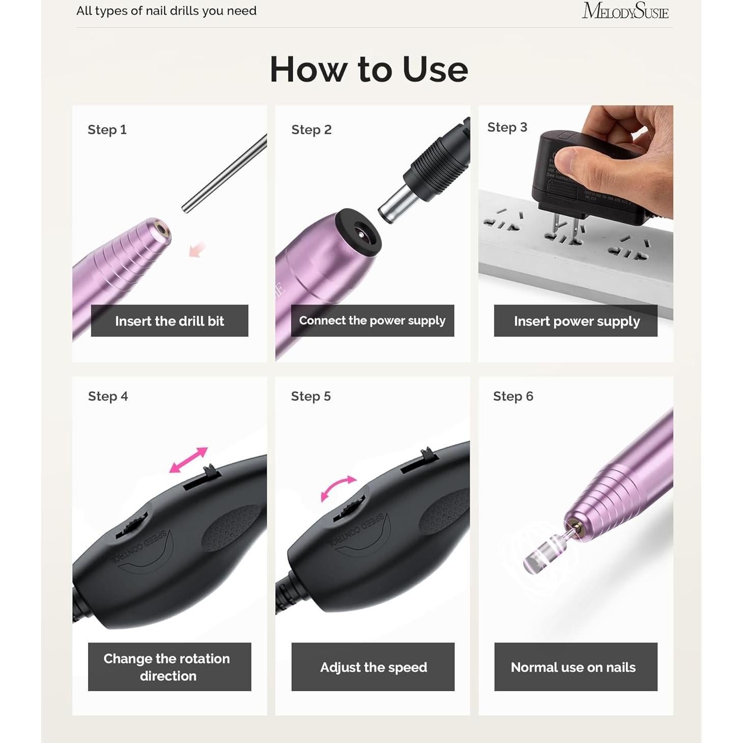 Taladro de Uñas Eléctrico MelodySusie PC120B Portátil 60g