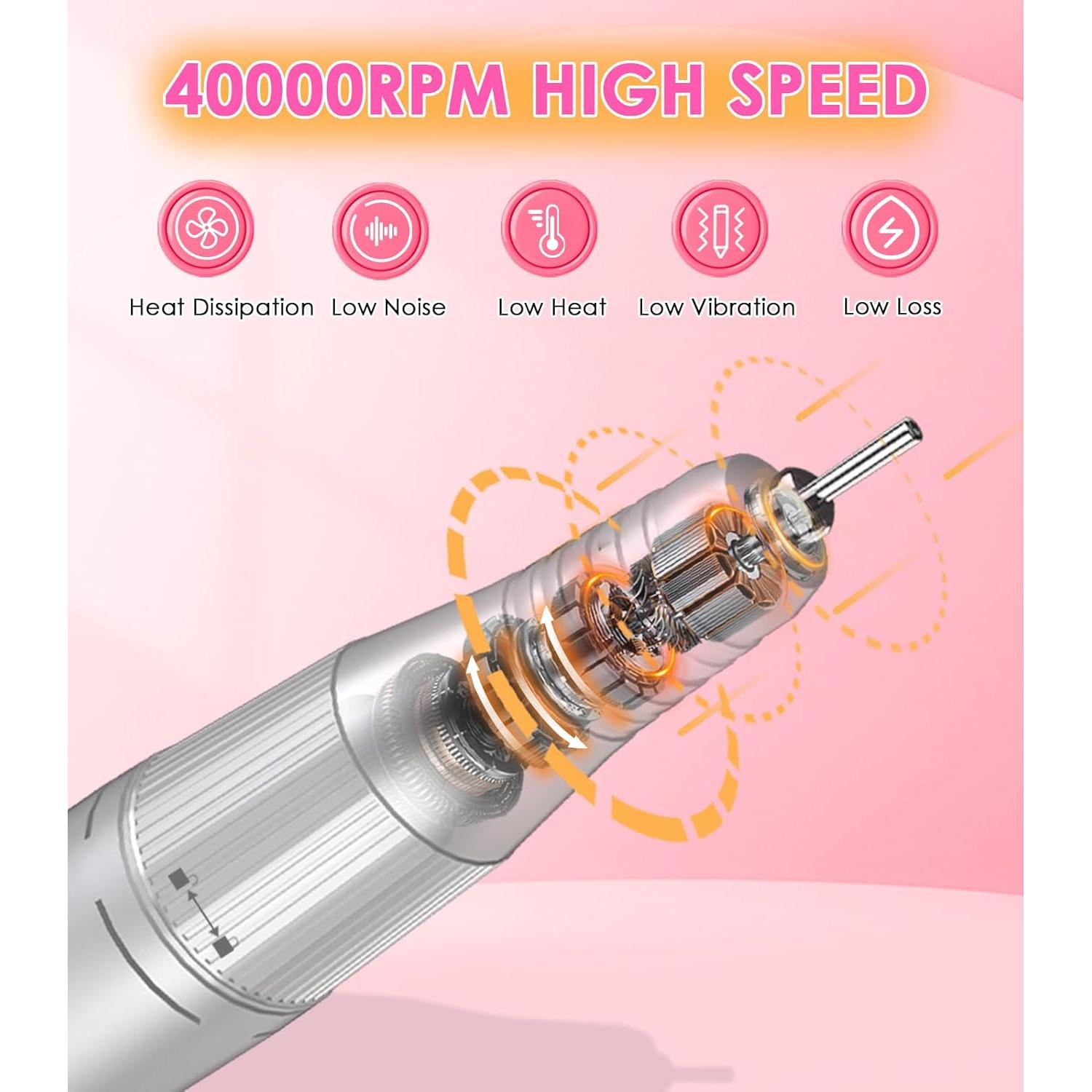 Taladro de Uñas Eléctrico HOUSMV Blanco 40000RPM Recargable