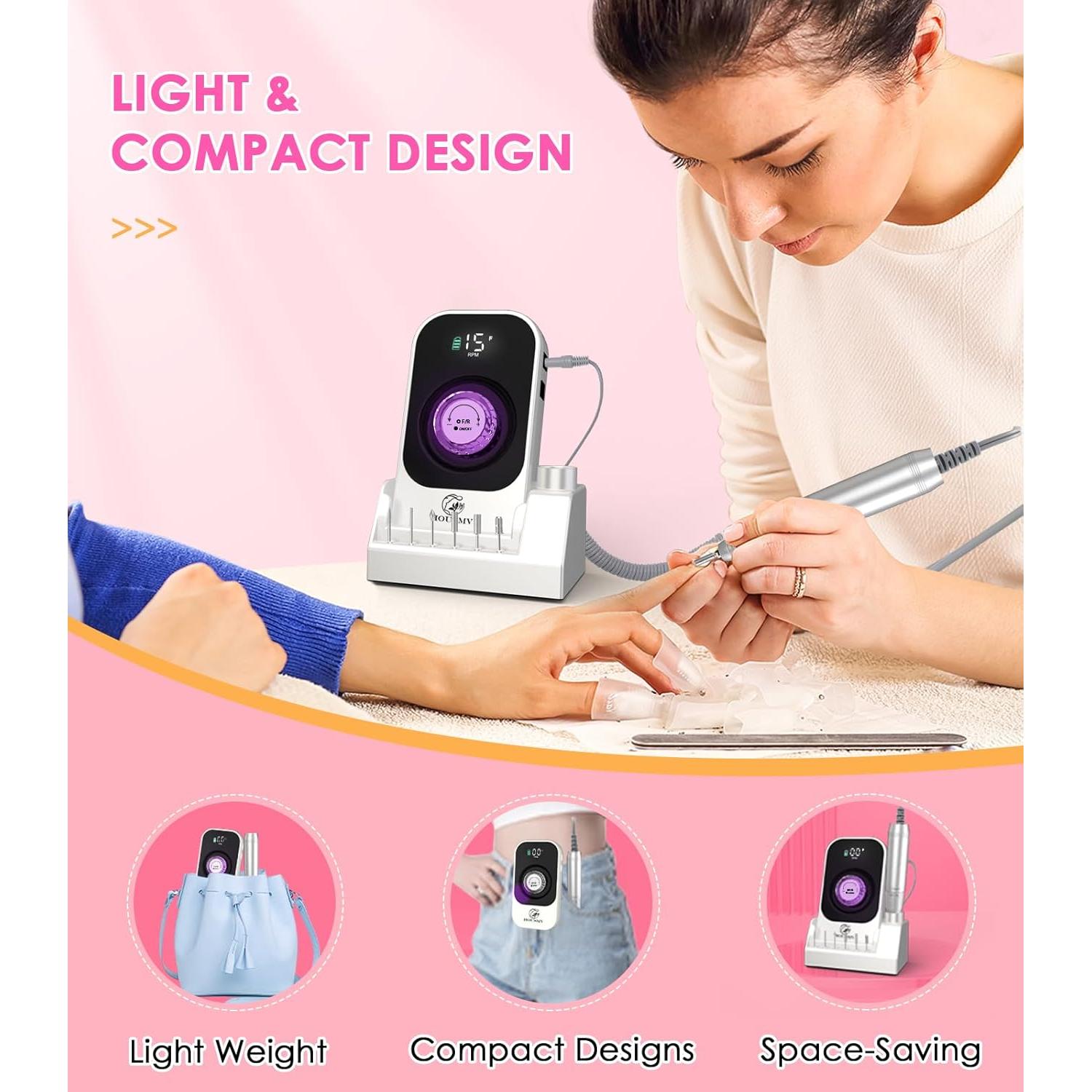 Taladro de Uñas Eléctrico HOUSMV Blanco 40000RPM Recargable