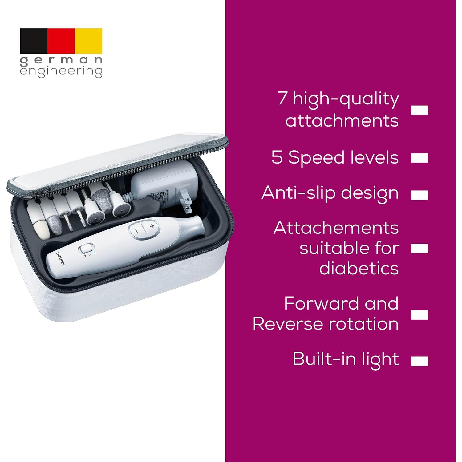 Beurer MP42 Taladro de Uñas Eléctrico 7-en-1 con Luz LED