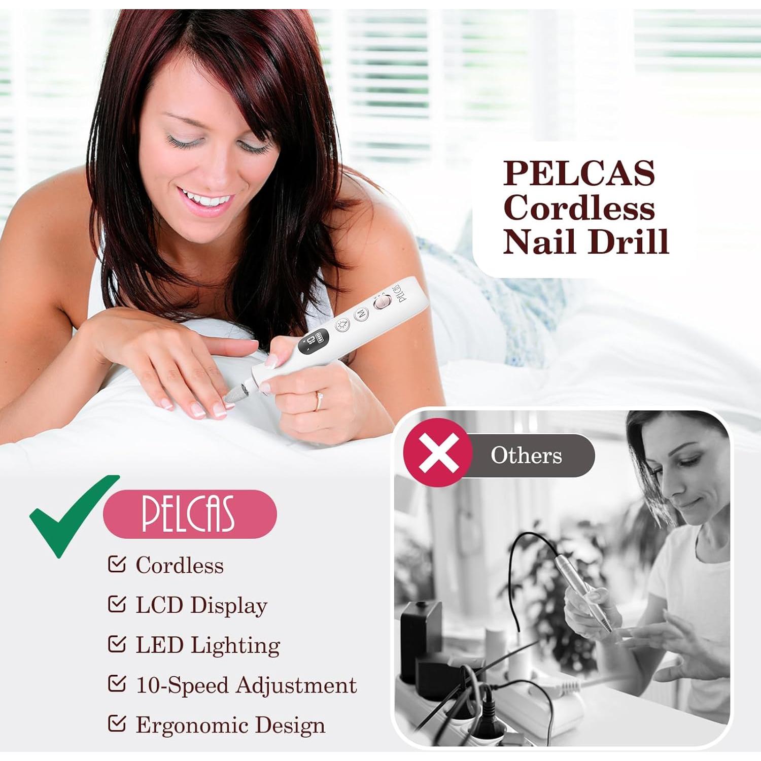 Lima de Uñas Eléctrica PELCAS Inalámbrica 10 Velocidades LED