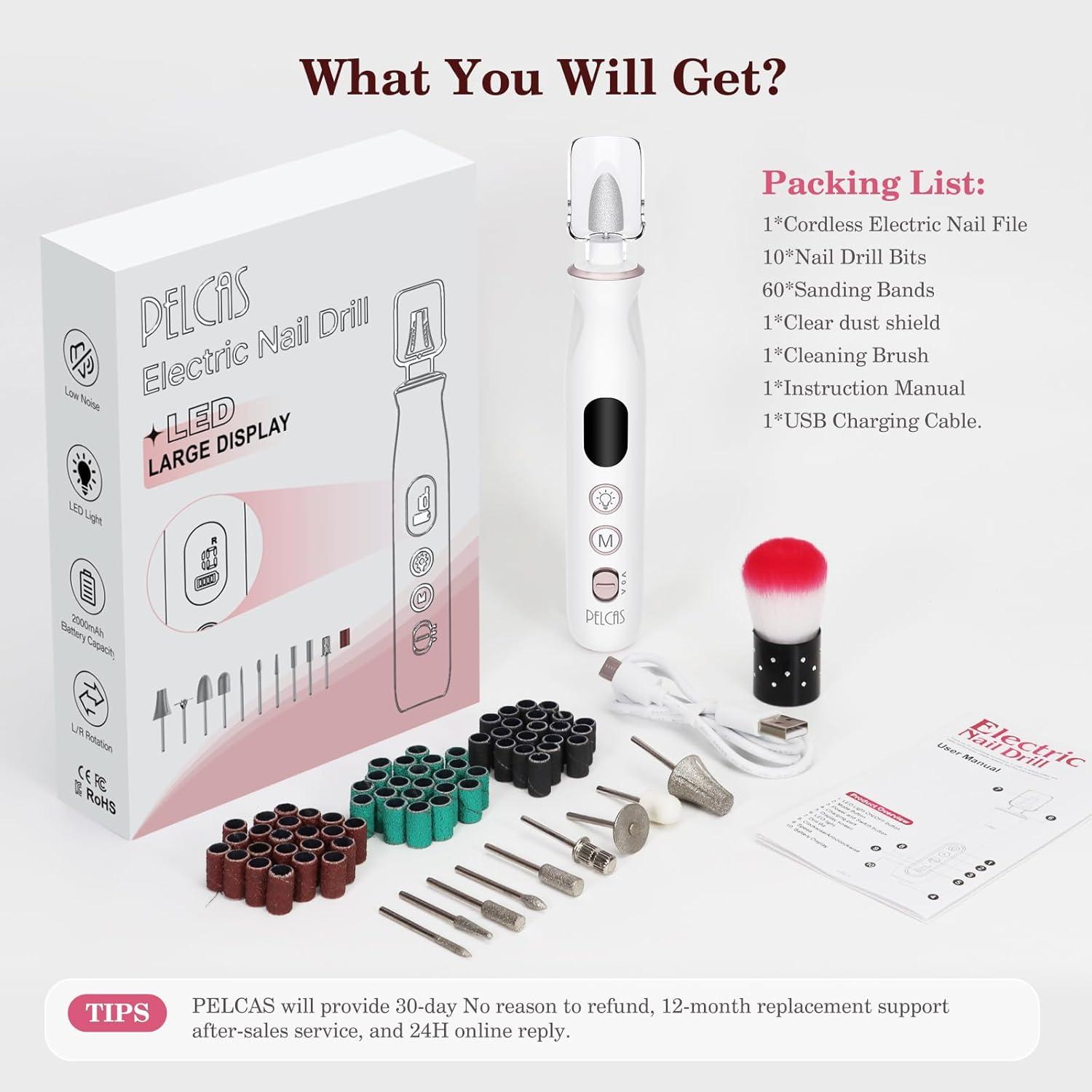 Lima de Uñas Eléctrica PELCAS Inalámbrica 10 Velocidades LED