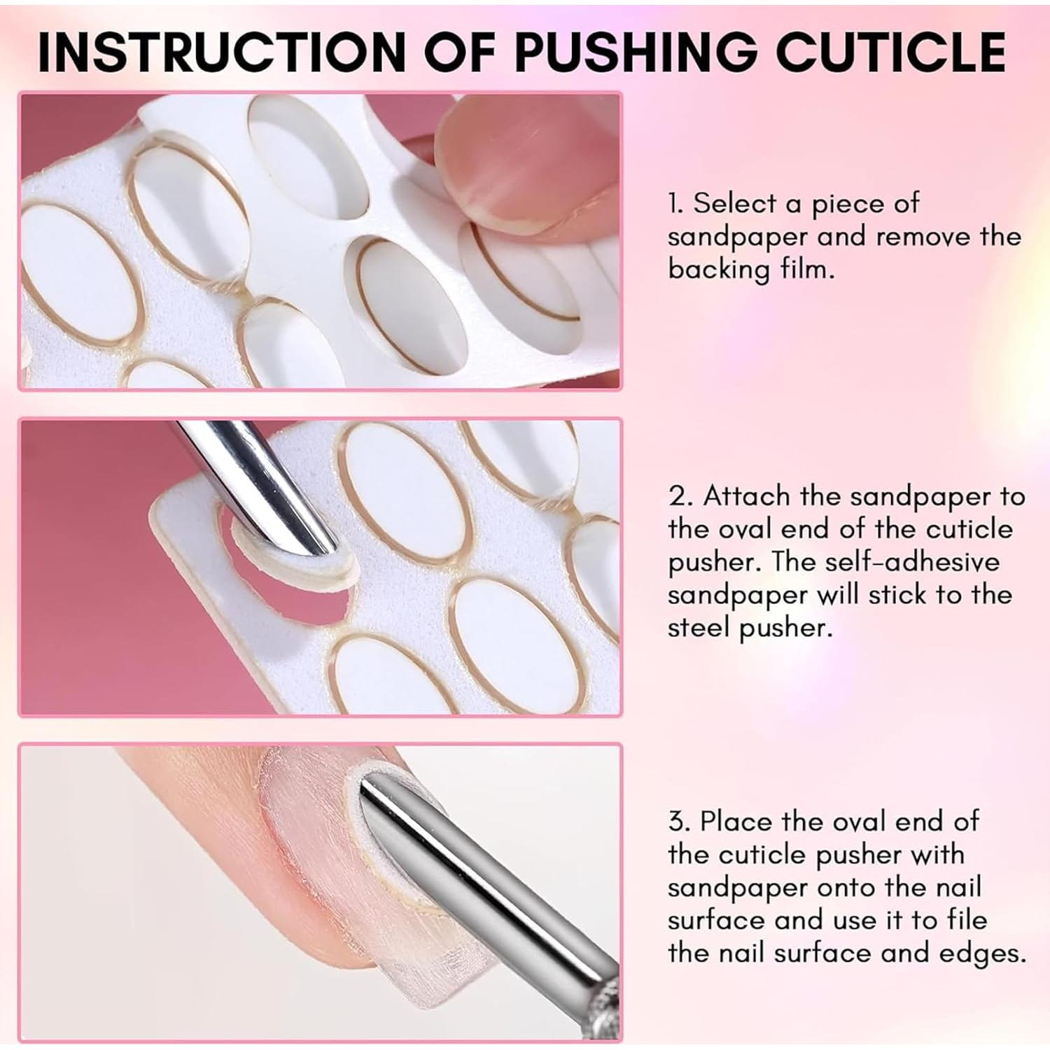 Hojas de lija autoadhesivas 180 granos + empujador de cutículas