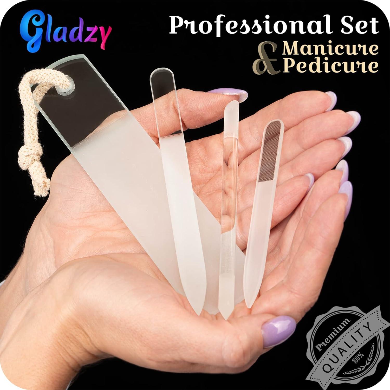 Juego de Lima de Uñas de Vidrio Gladzy - 4 Piezas Profesional