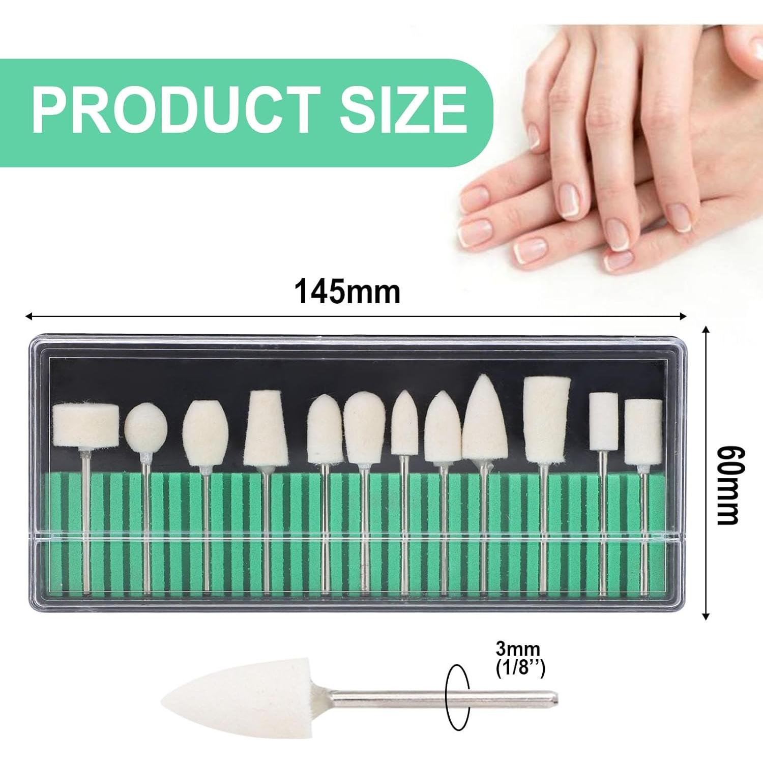 Brocas de Taladro para Uñas ZJchao - 12 Piezas Fieltro Pulido