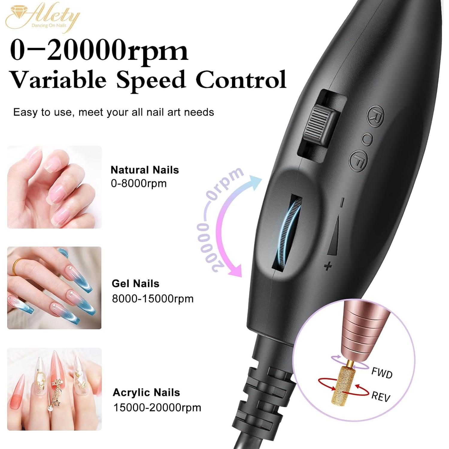 Kit de Taladro de Uñas Eléctrico Alety M-001 con Brocas Doradas