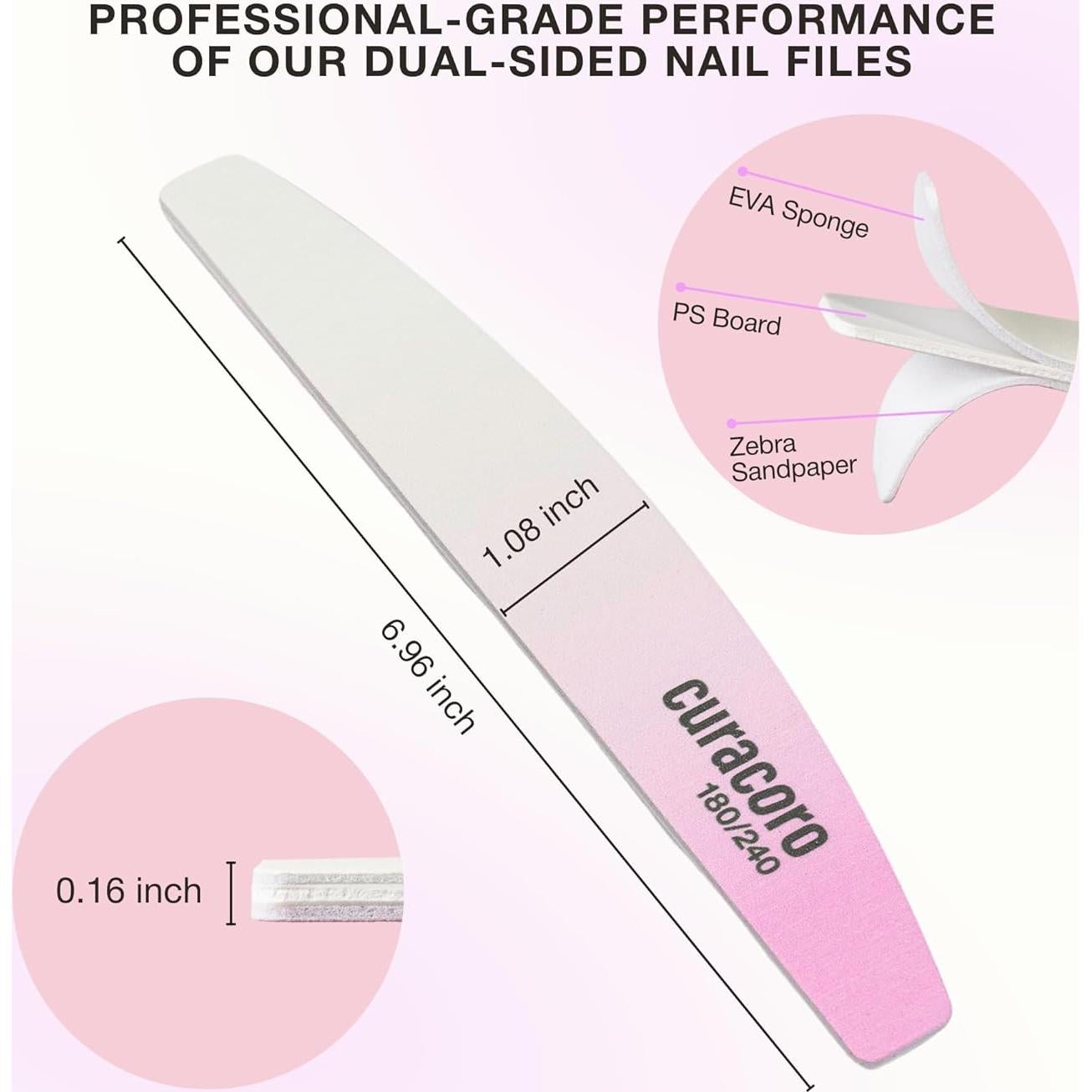 Limas de Uñas Curacoro 10 PCS Doble Cara 180/240 Grano