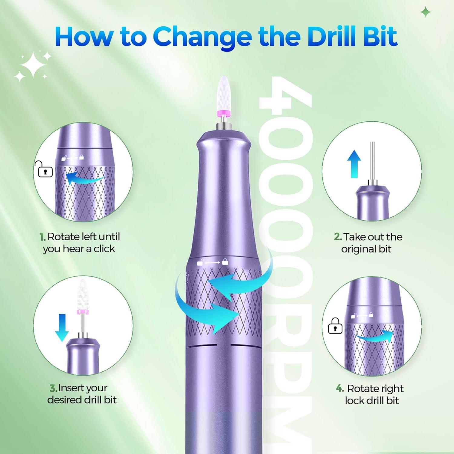 Fresadora de Uñas Eléctrica DEDNMSCA 40000RPM con 12 Brocas