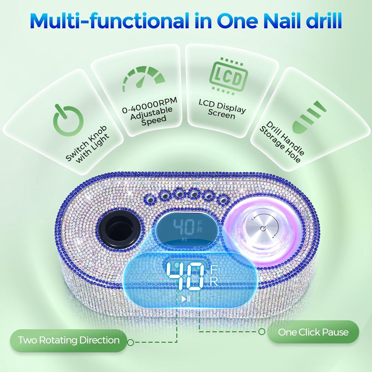 Fresadora de Uñas Eléctrica DEDNMSCA 40000RPM con 12 Brocas