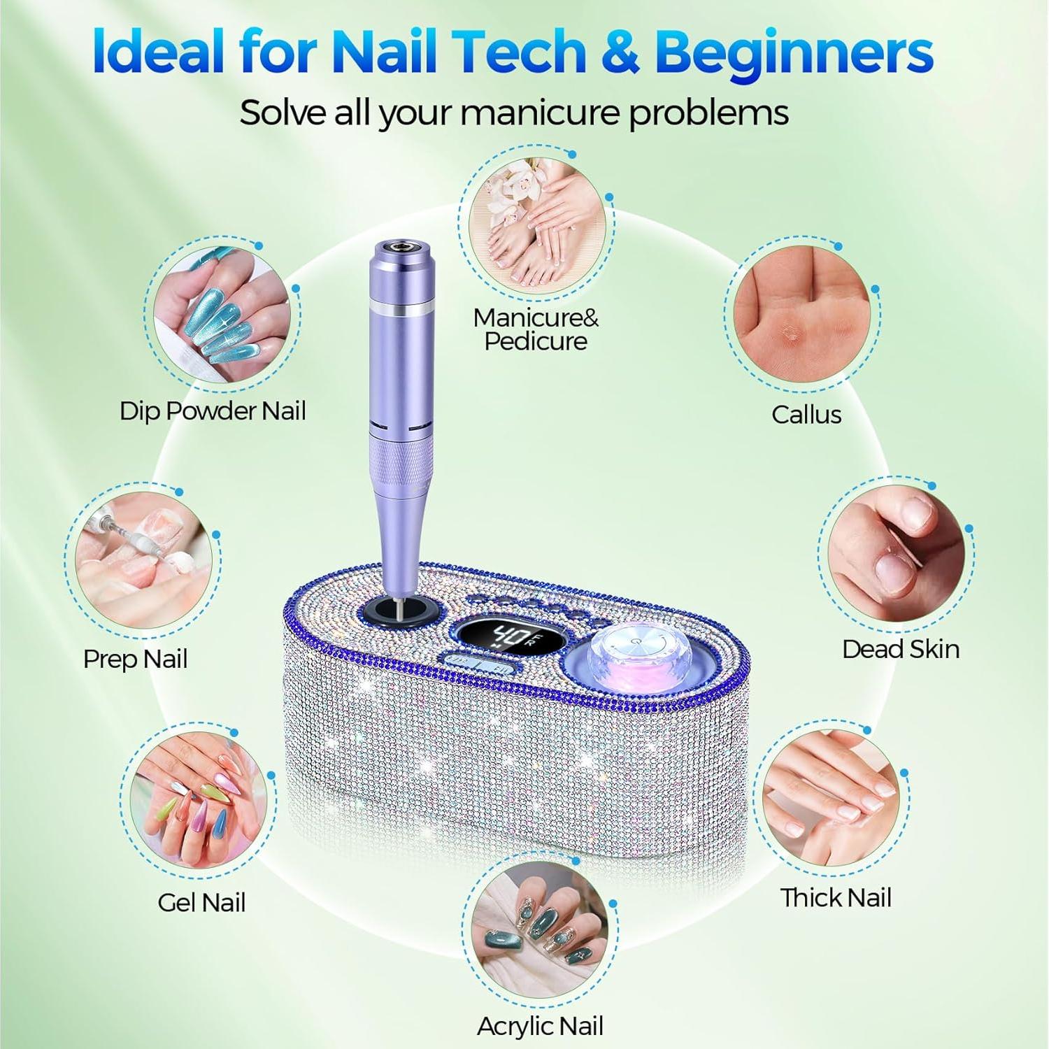 Fresadora de Uñas Eléctrica DEDNMSCA 40000RPM con 12 Brocas