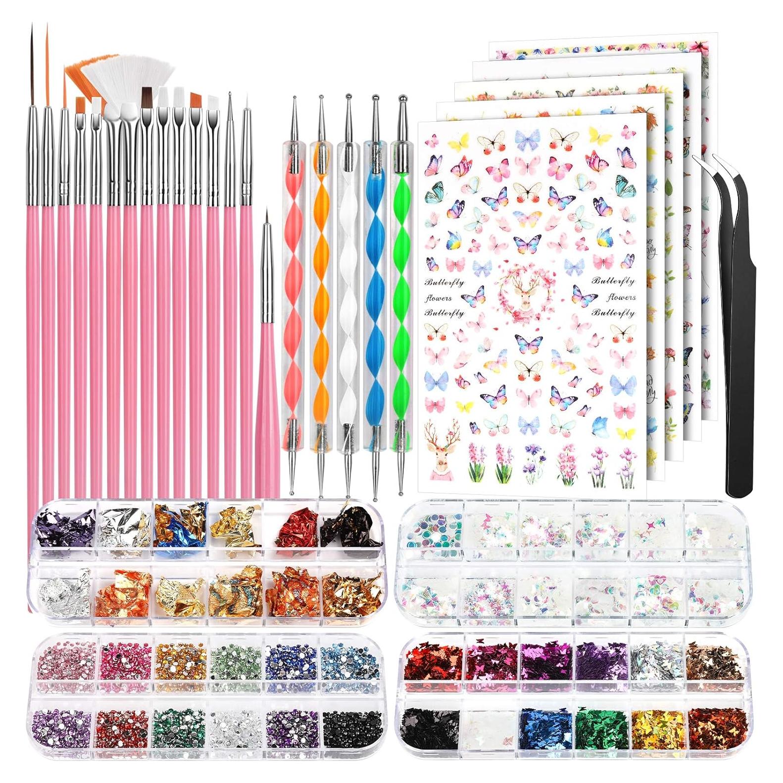 Kit de Arte de Uñas FANDAMEI - 15 Pinceles + Lentejuelas