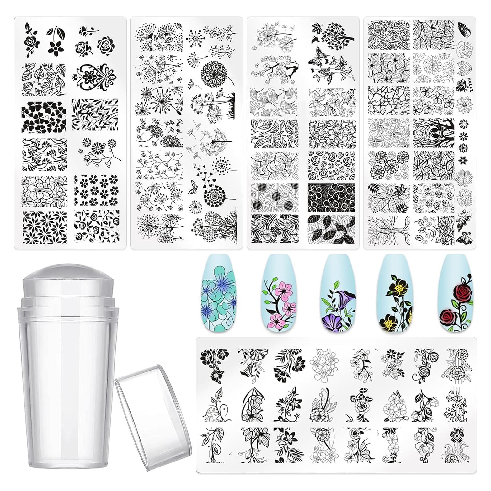 Kit de Estampado de Uñas 5 Piezas MOLILO - Plantillas Flores