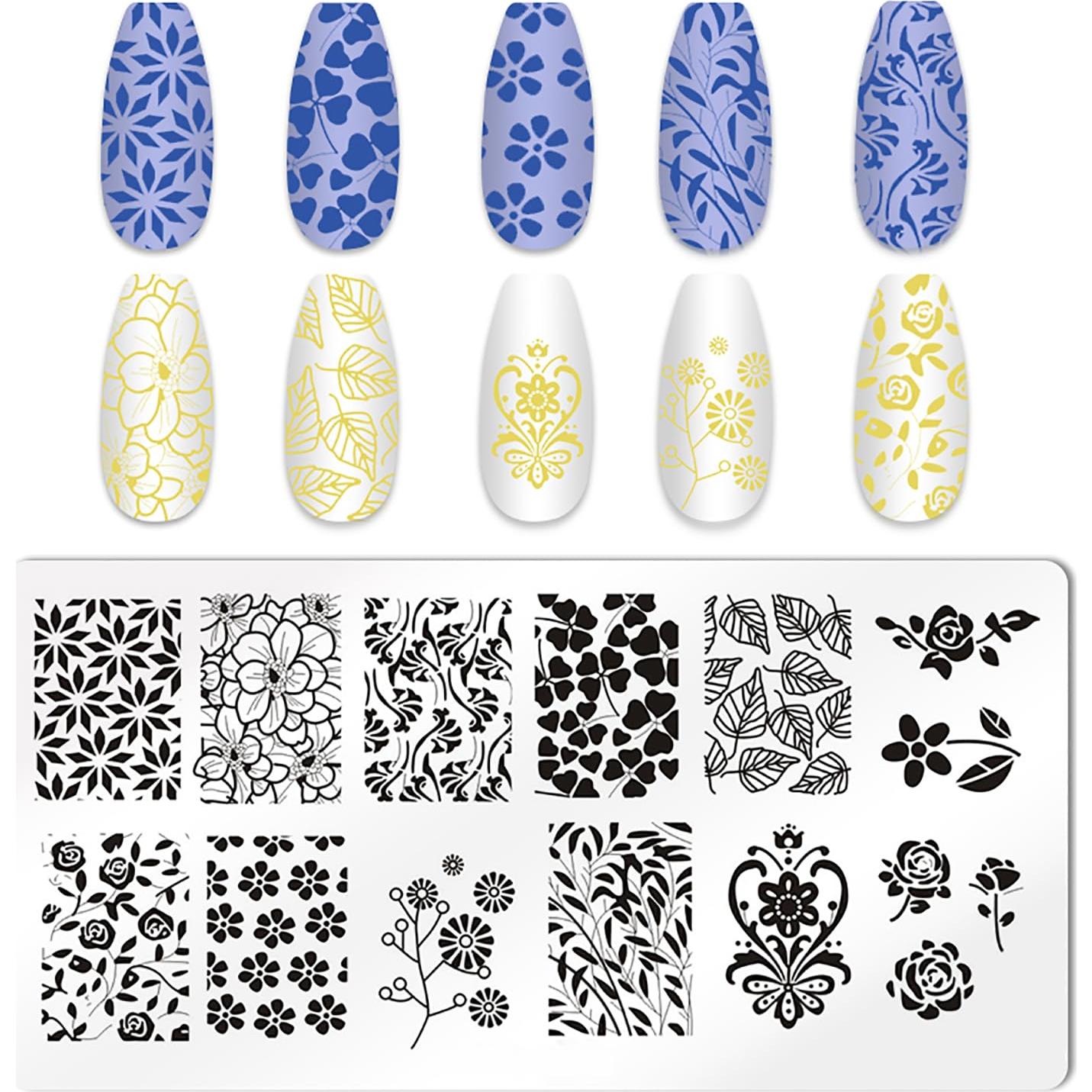 Kit de Estampado de Uñas 5 Piezas MOLILO - Plantillas Flores