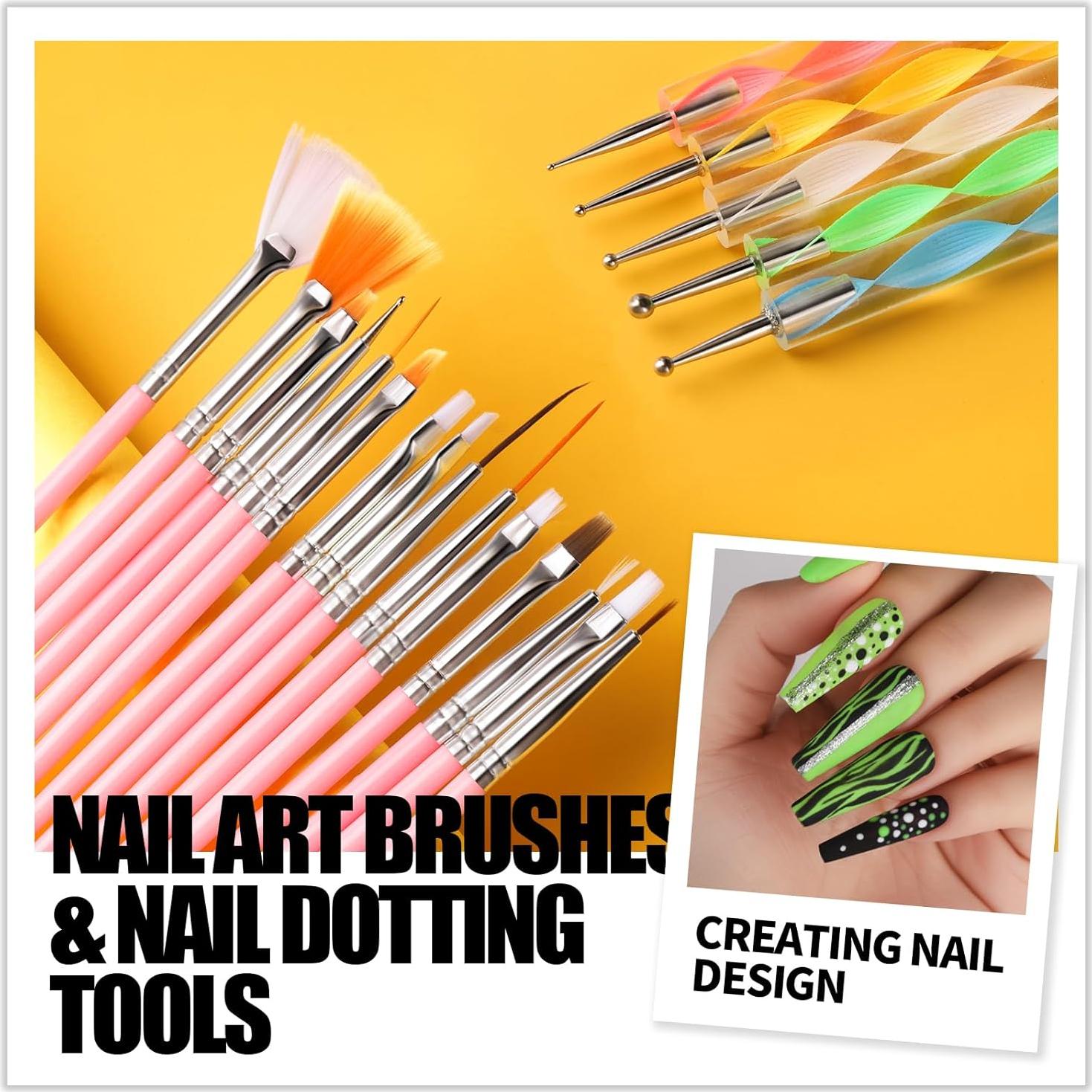 Kit de Arte de Uñas Teenitor con 15 Brochas y 12 Purpurinas