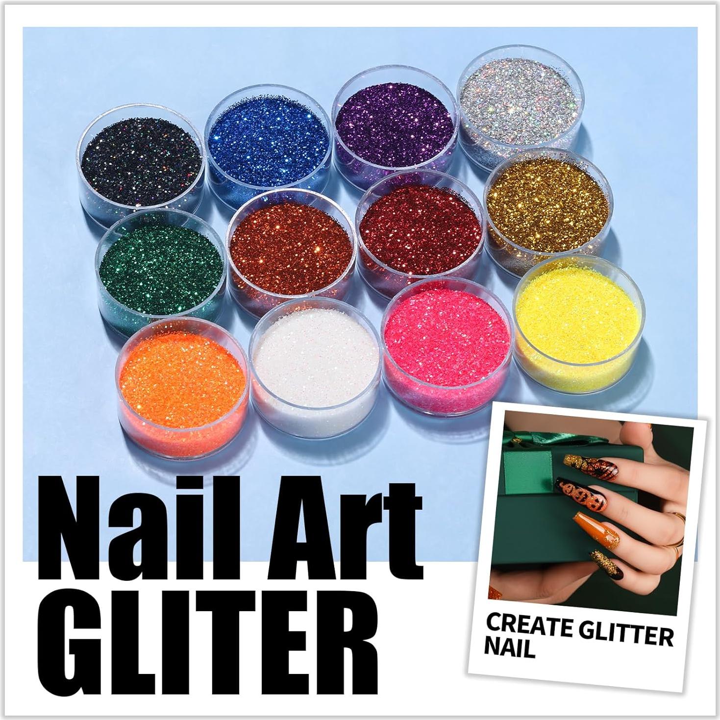 Kit de Arte de Uñas Teenitor con 15 Brochas y 12 Purpurinas