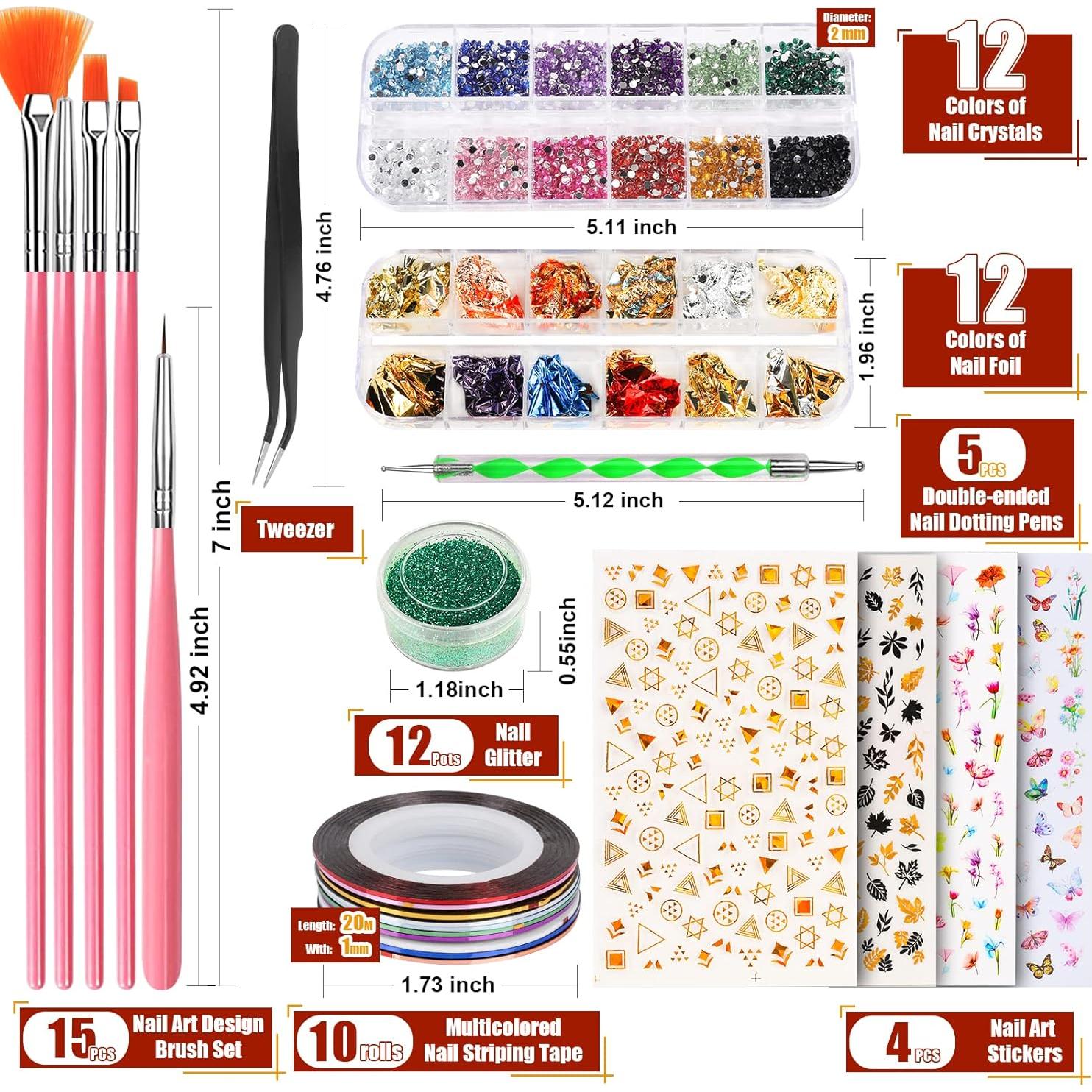 Kit de Arte de Uñas Teenitor con 15 Brochas y 12 Purpurinas