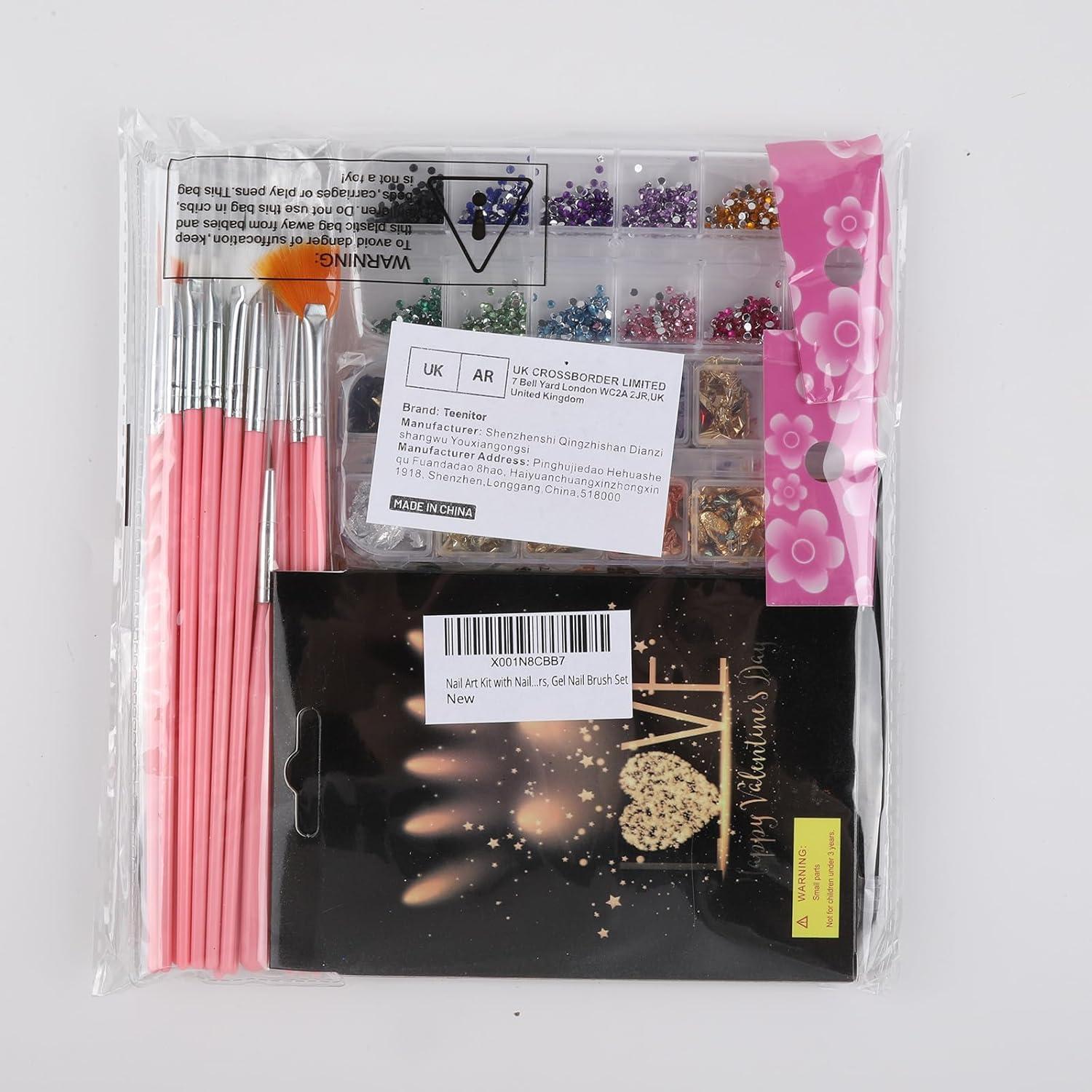 Kit de Arte de Uñas Teenitor con 15 Brochas y 12 Purpurinas