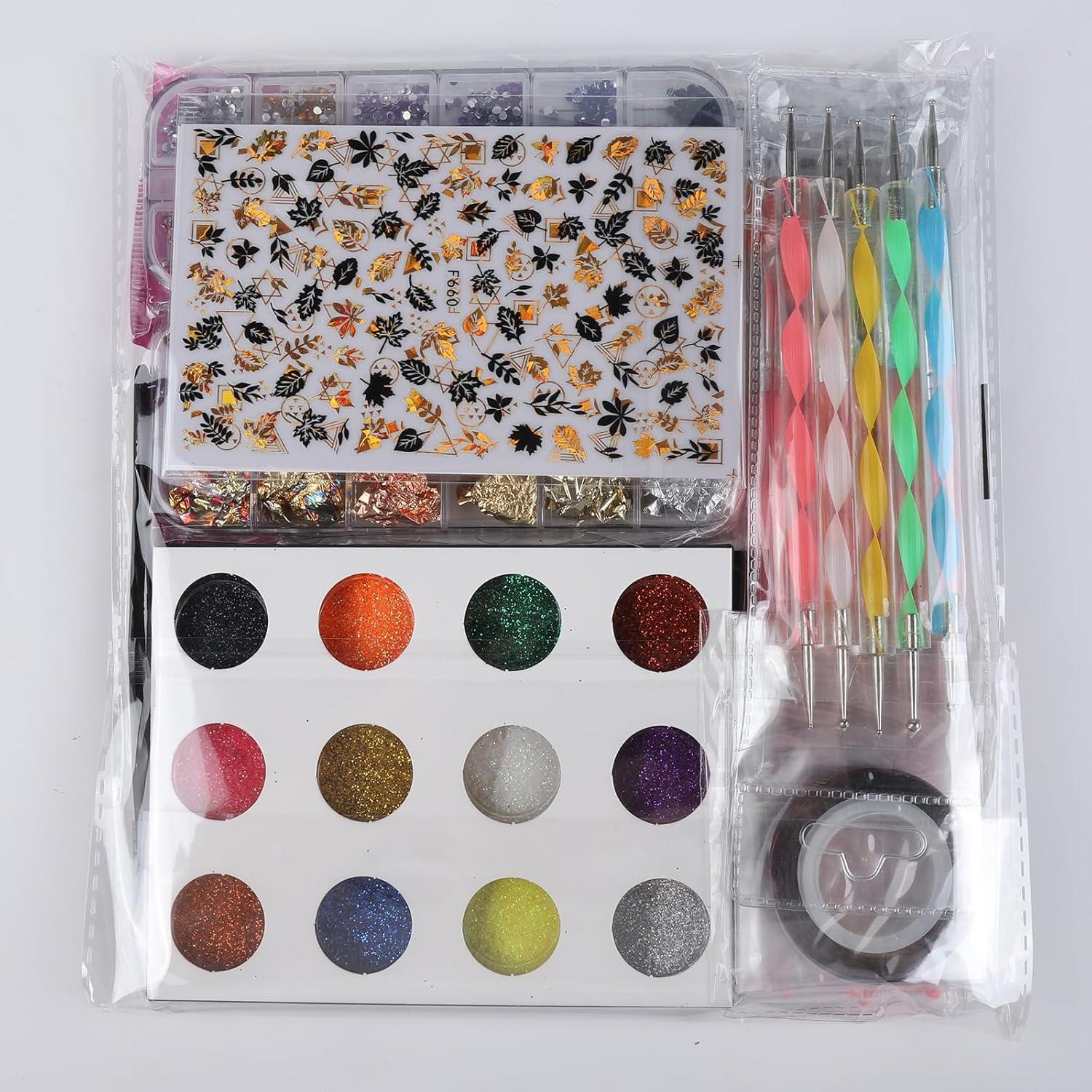 Kit de Arte de Uñas Teenitor con 15 Brochas y 12 Purpurinas
