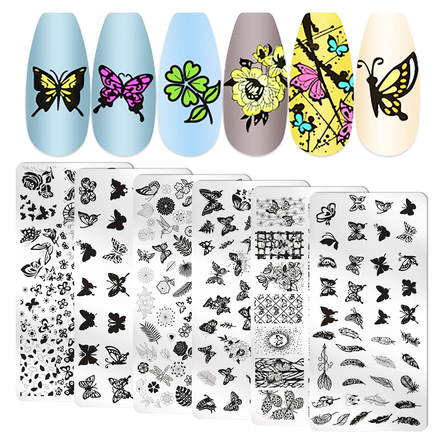 Placas de Estampado de Uñas WOKOTO 6 Pcs Mariposa 12x6 cm