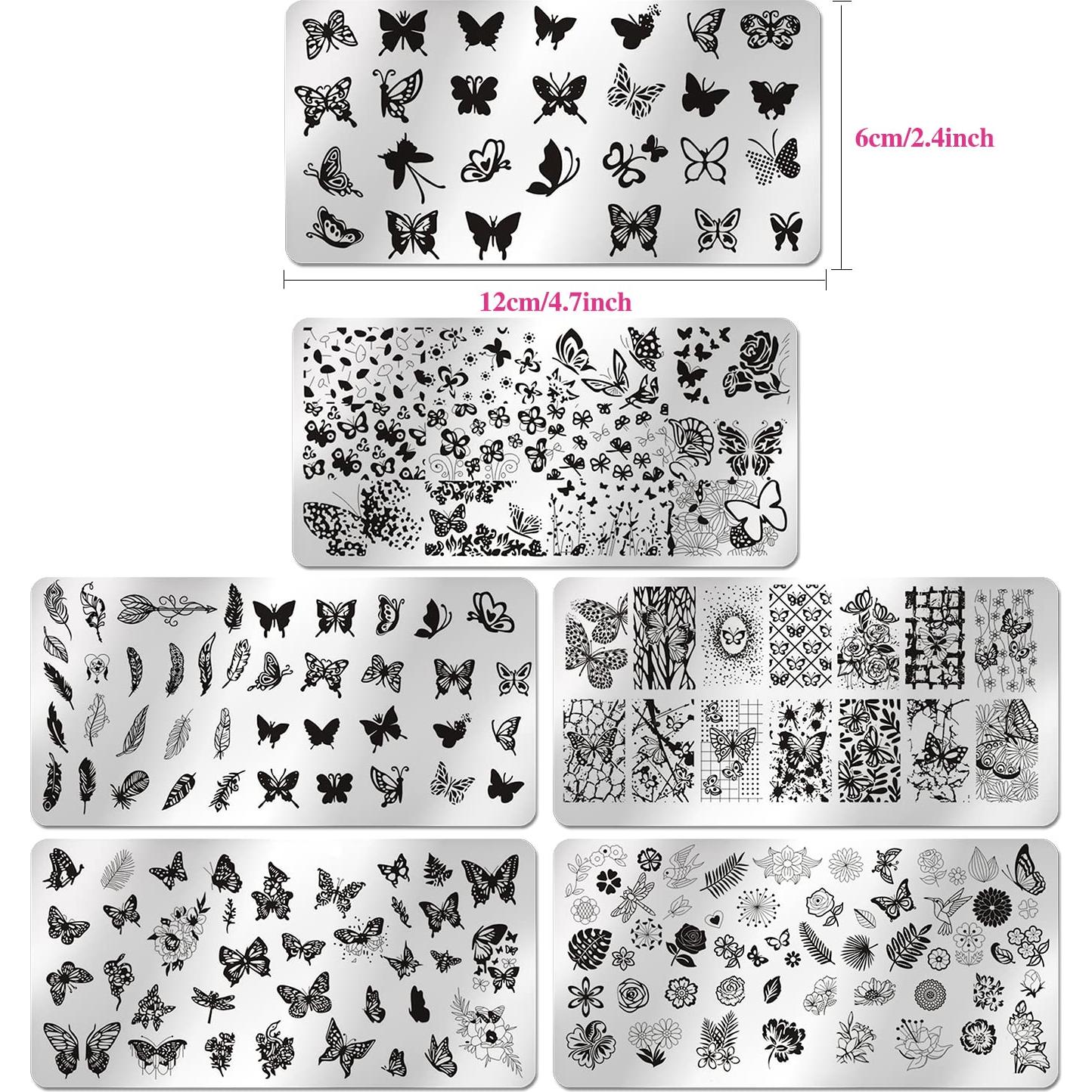 Placas de Estampado de Uñas WOKOTO 6 Pcs Mariposa 12x6 cm