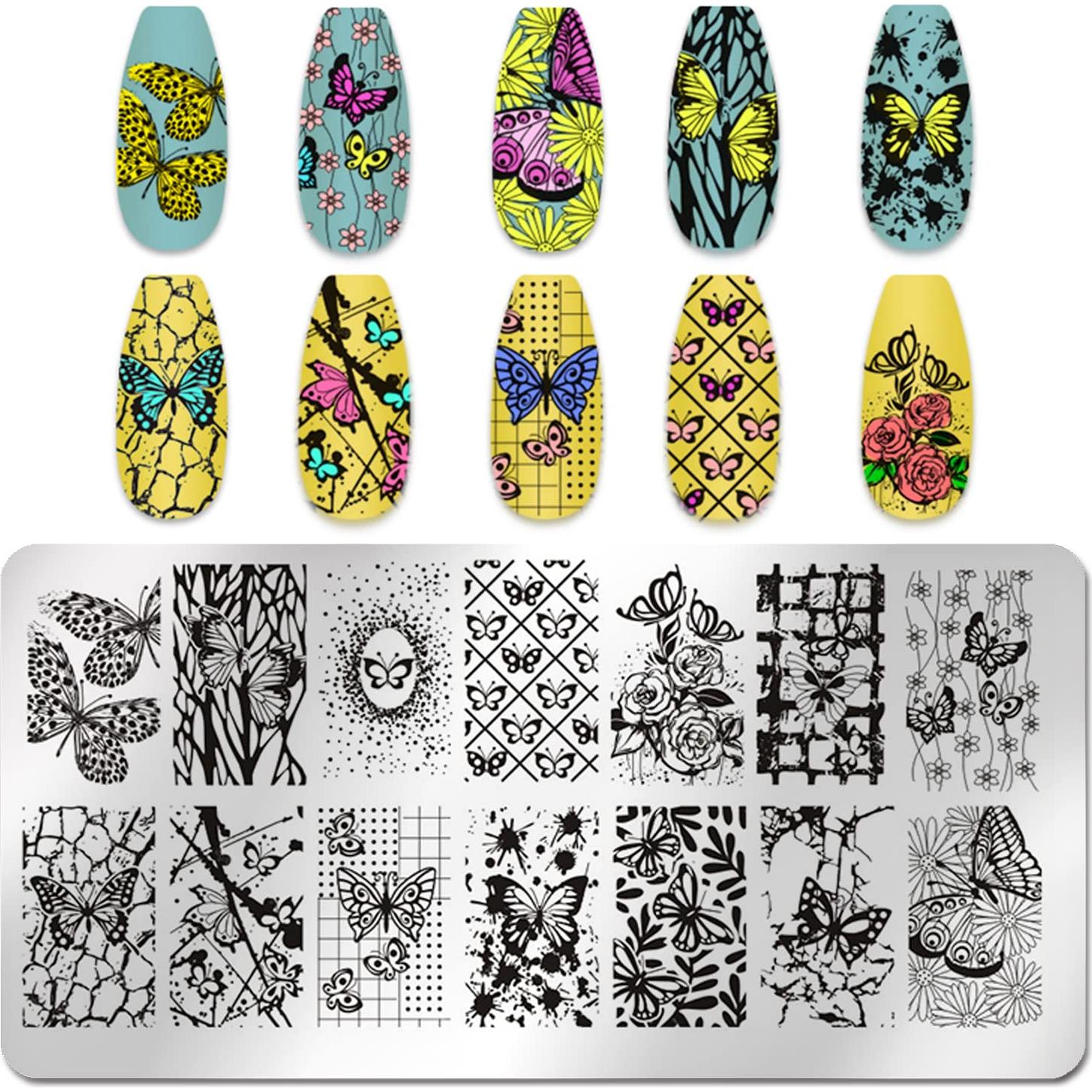 Placas de Estampado de Uñas WOKOTO 6 Pcs Mariposa 12x6 cm