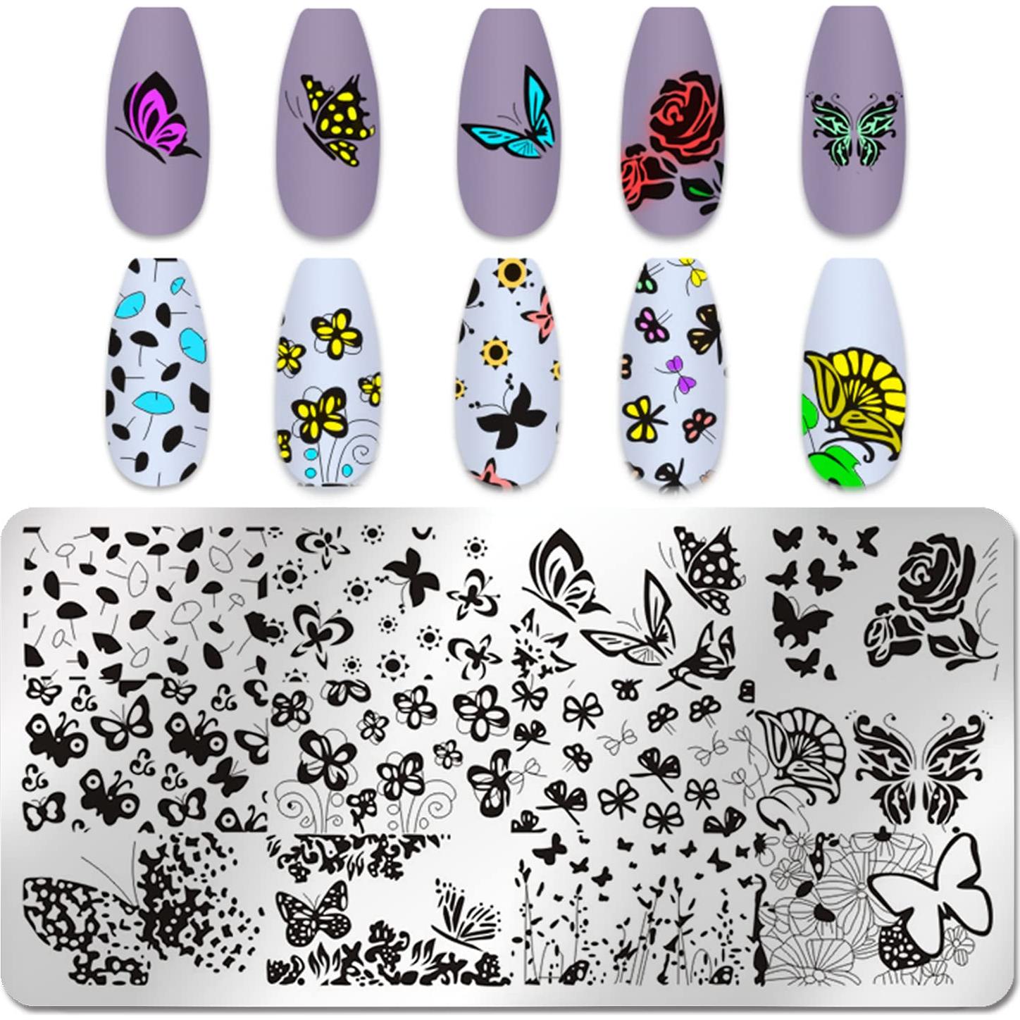 Placas de Estampado de Uñas WOKOTO 6 Pcs Mariposa 12x6 cm