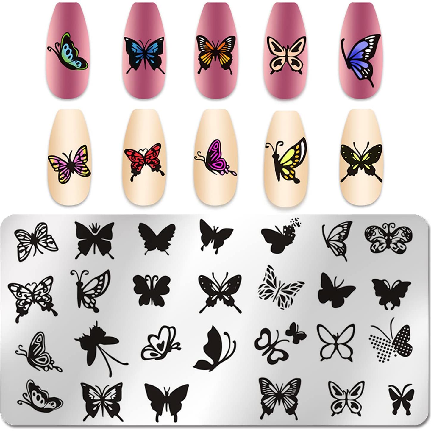 Placas de Estampado de Uñas WOKOTO 6 Pcs Mariposa 12x6 cm