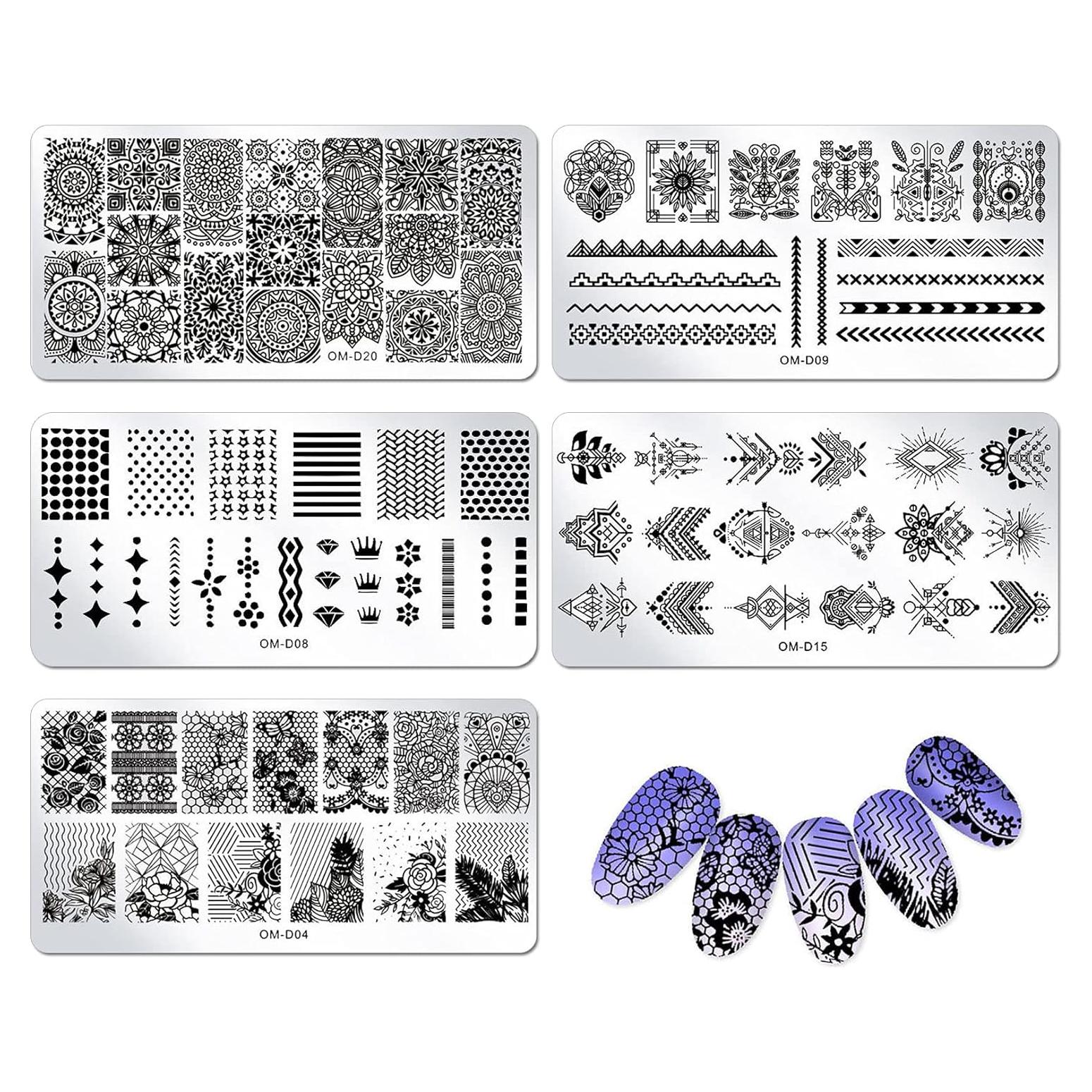 Placas de Estampado de Uñas 5 Pcs Acero Inoxidable WOKOTO