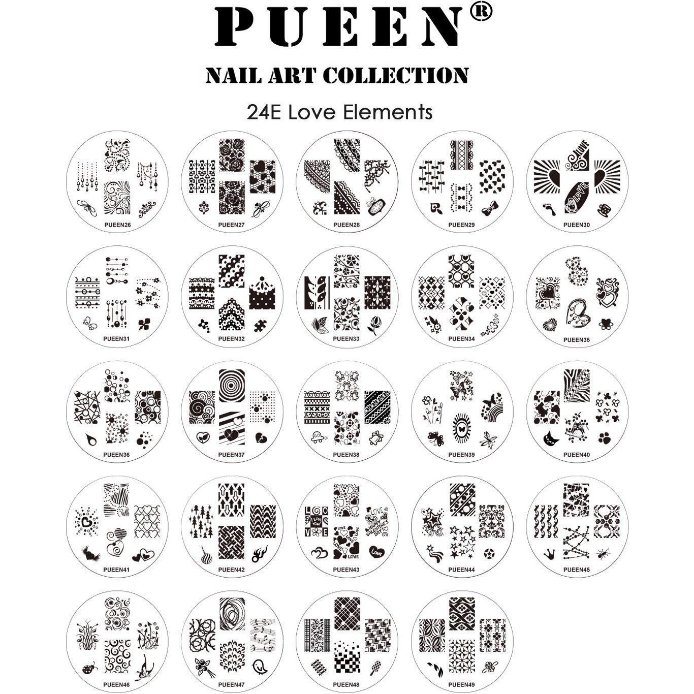 Sellos de Arte de Uñas PUEEN 24E - Elementos del Amor - 24 Placas