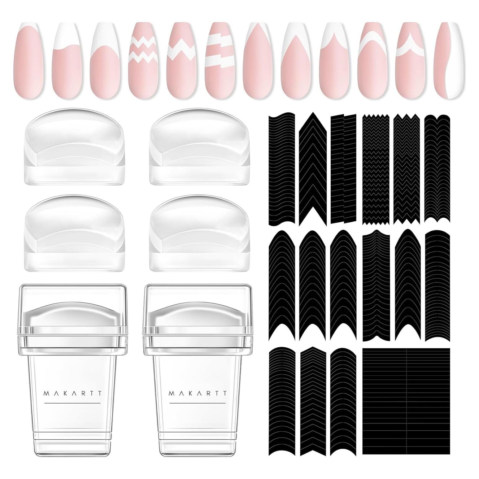Kit de Estampado de Uñas Francés Makartt 12 PCS con Pegatinas