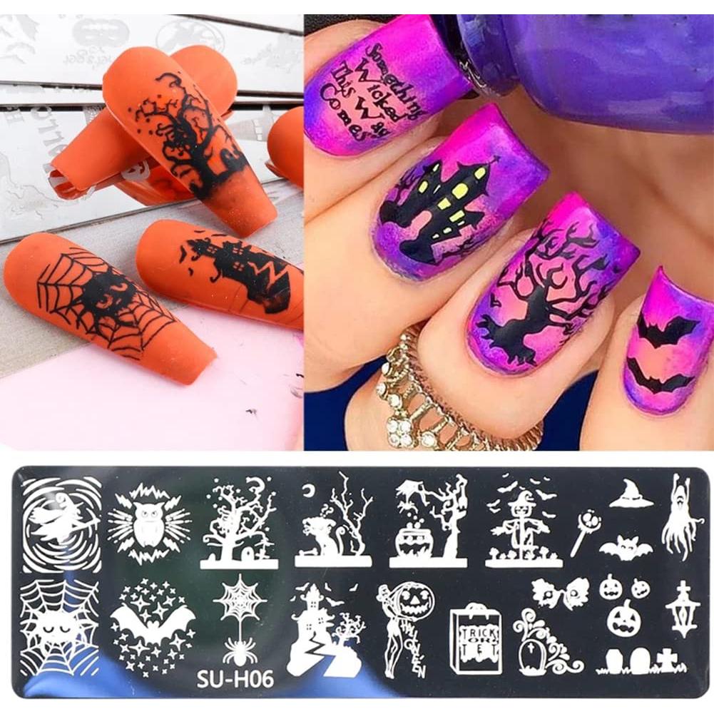 Kit de Estampado de Uñas Halloween Huamei - 6 Placas + Estampador