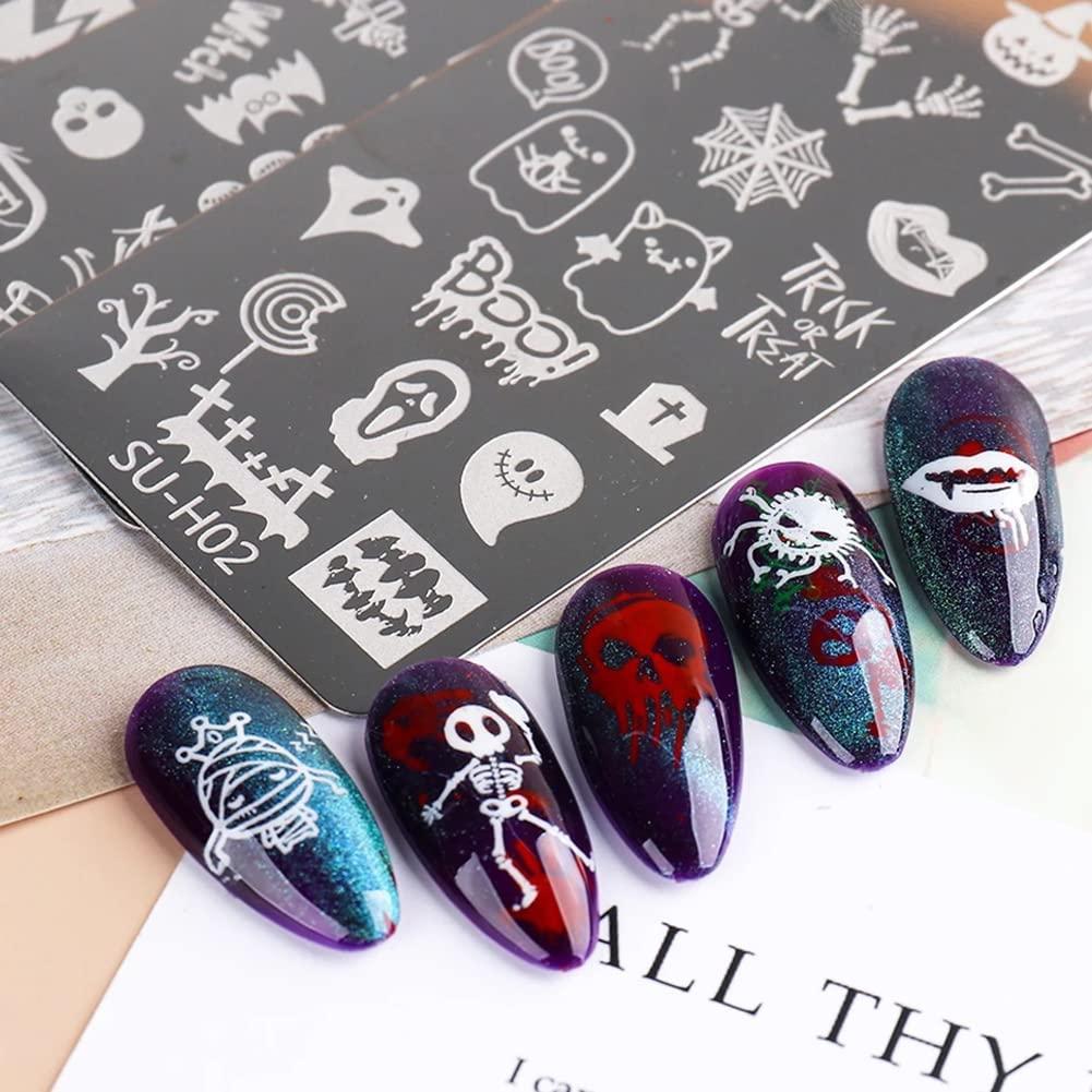 Kit de Estampado de Uñas Halloween Huamei - 6 Placas + Estampador