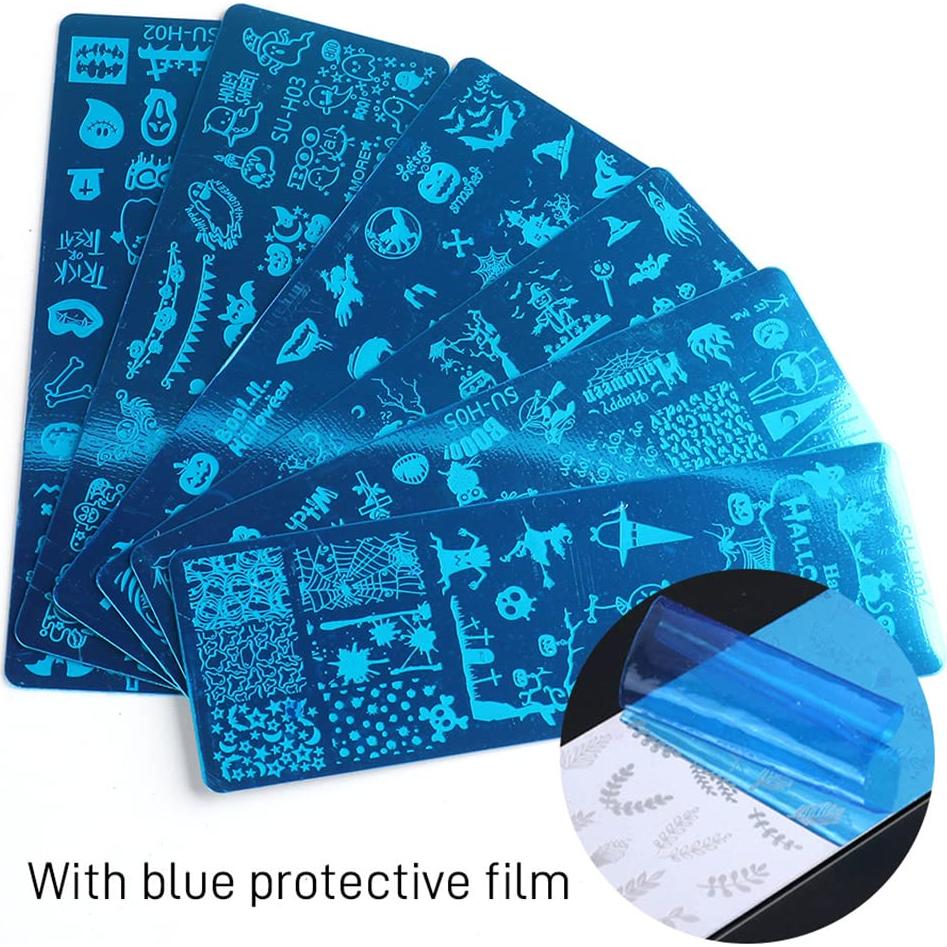 Kit de Estampado de Uñas Halloween Huamei - 6 Placas + Estampador