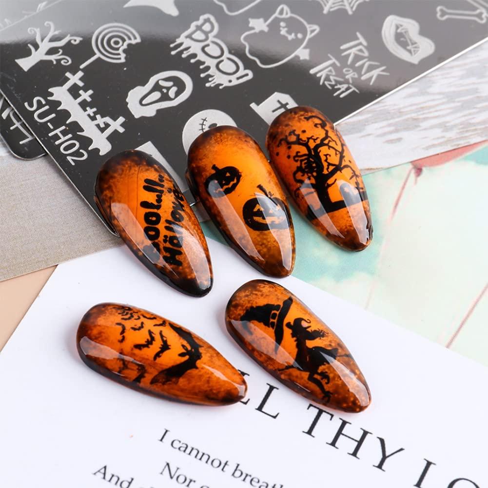 Kit de Estampado de Uñas Halloween Huamei - 6 Placas + Estampador