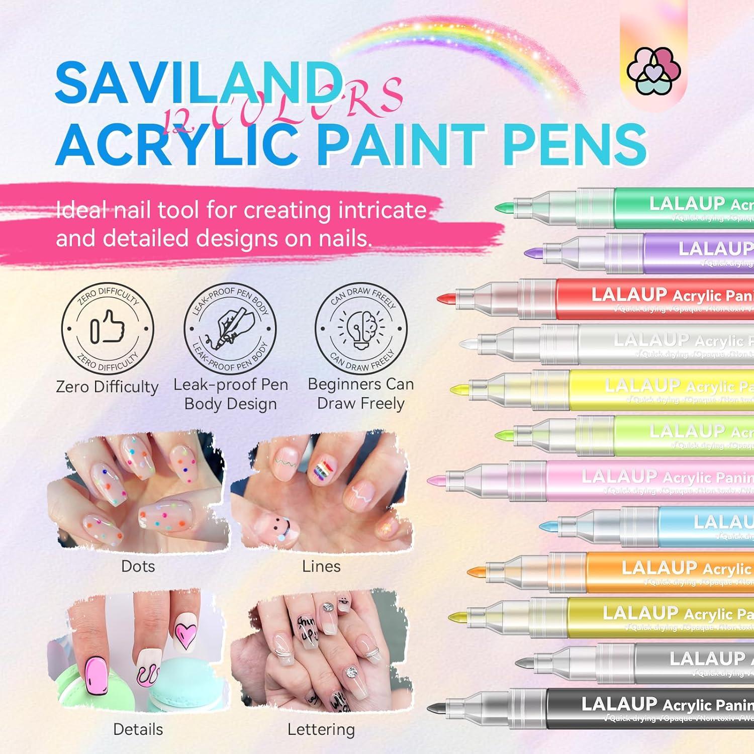 Set de 12 Lápices para Arte de Uñas Saviland - Colores Vibrantes