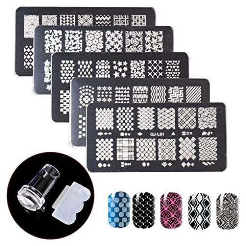 Kit de 5 Placas de Estampado de Uñas Hengxing 12x6 cm