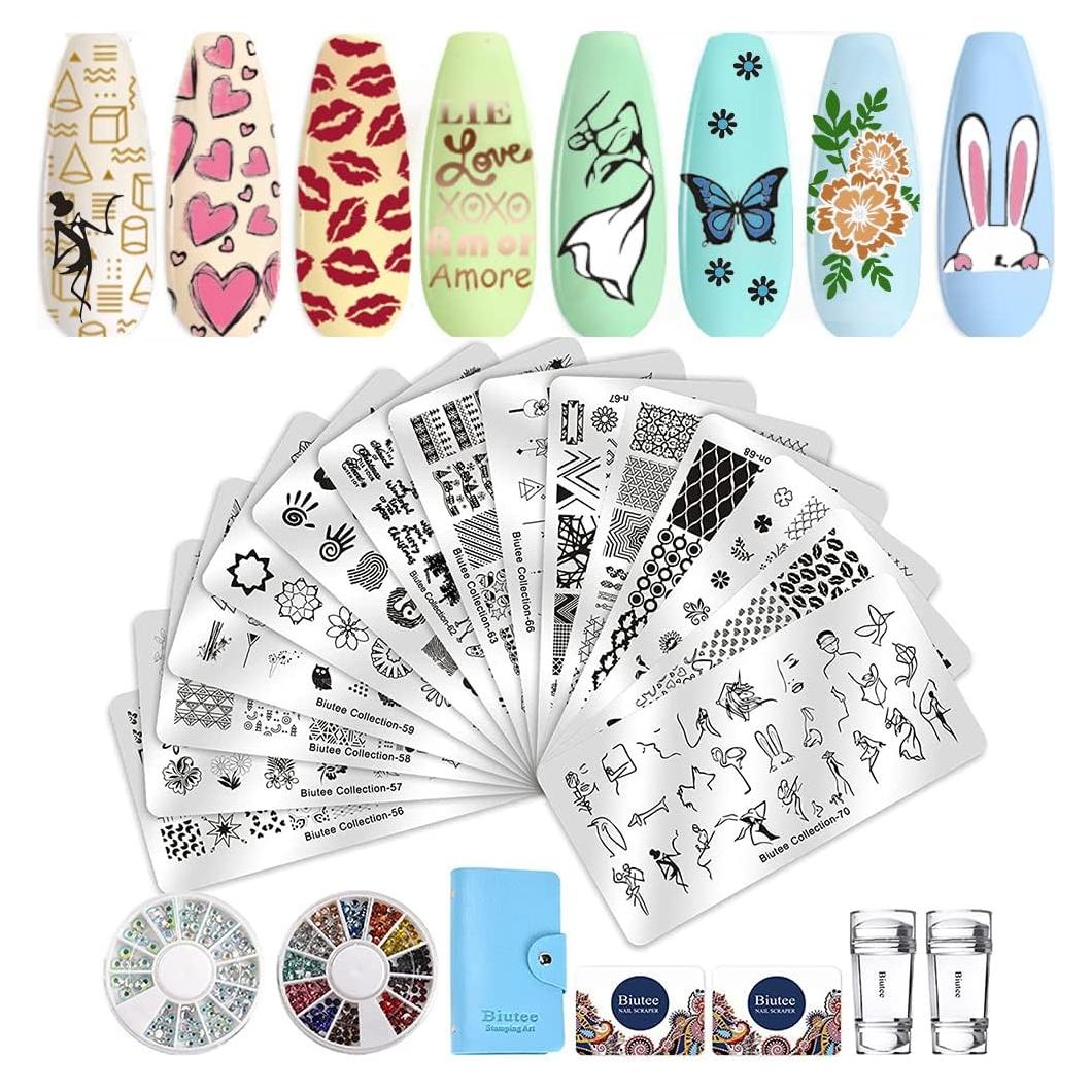Kit de Estampado de Uñas Biutee Navidad 15 Placas y Stamper