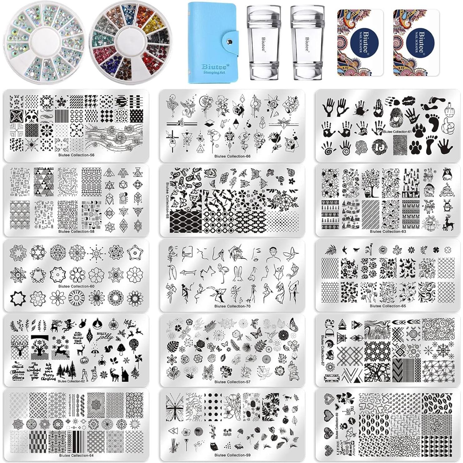 Kit de Estampado de Uñas Biutee Navidad 15 Placas y Stamper