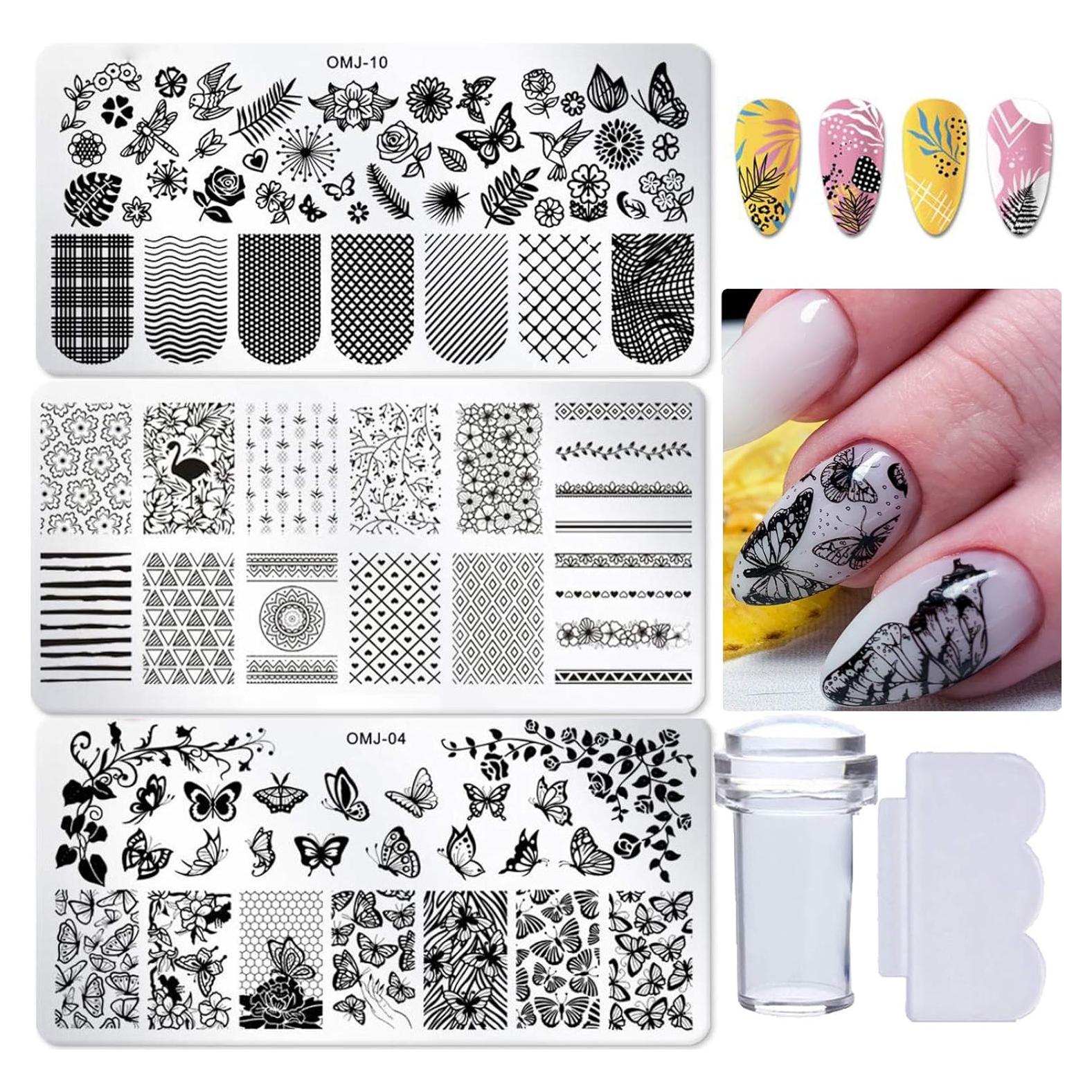 Kit de Estampado de Uñas Bellelfin - 3 Placas y Estampador