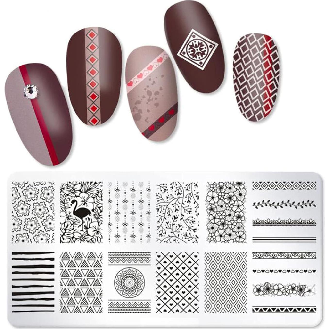 Kit de Estampado de Uñas Bellelfin - 3 Placas y Estampador