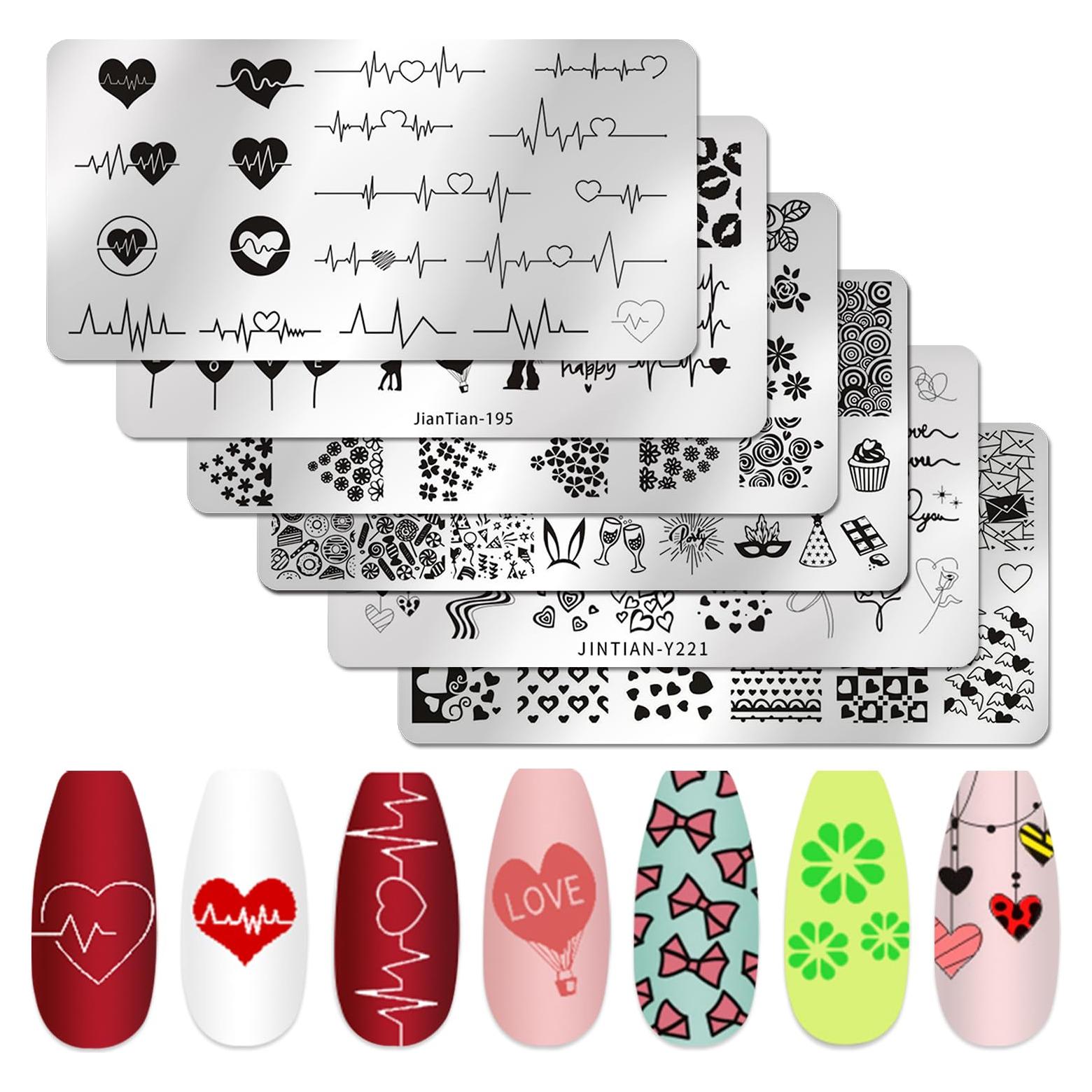 Kit de Estampado de Uñas DANNEASY 6 Piezas Corazón 12x6cm