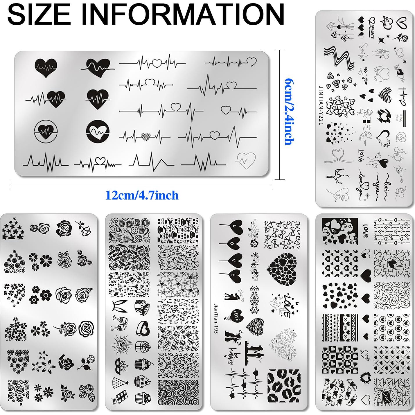 Kit de Estampado de Uñas DANNEASY 6 Piezas Corazón 12x6cm