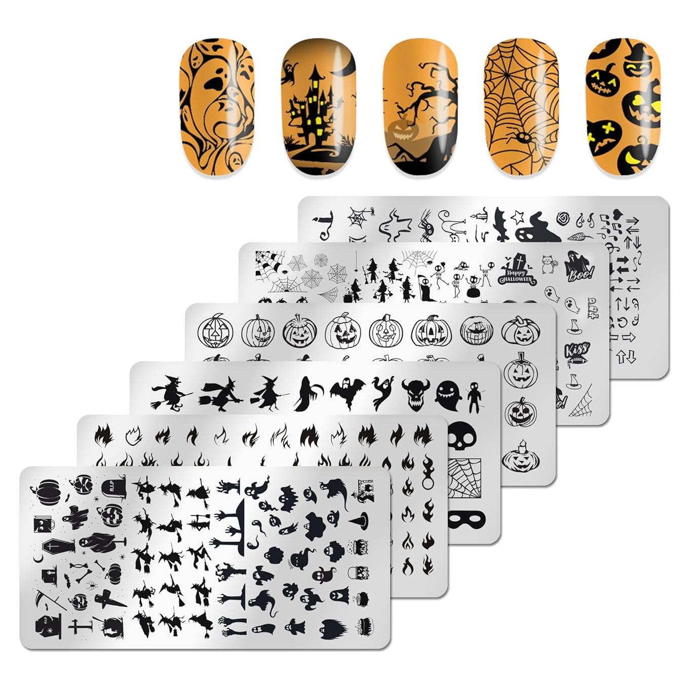 Placas de Estampado de Uñas Halloween JERCLITY 6 Pcs