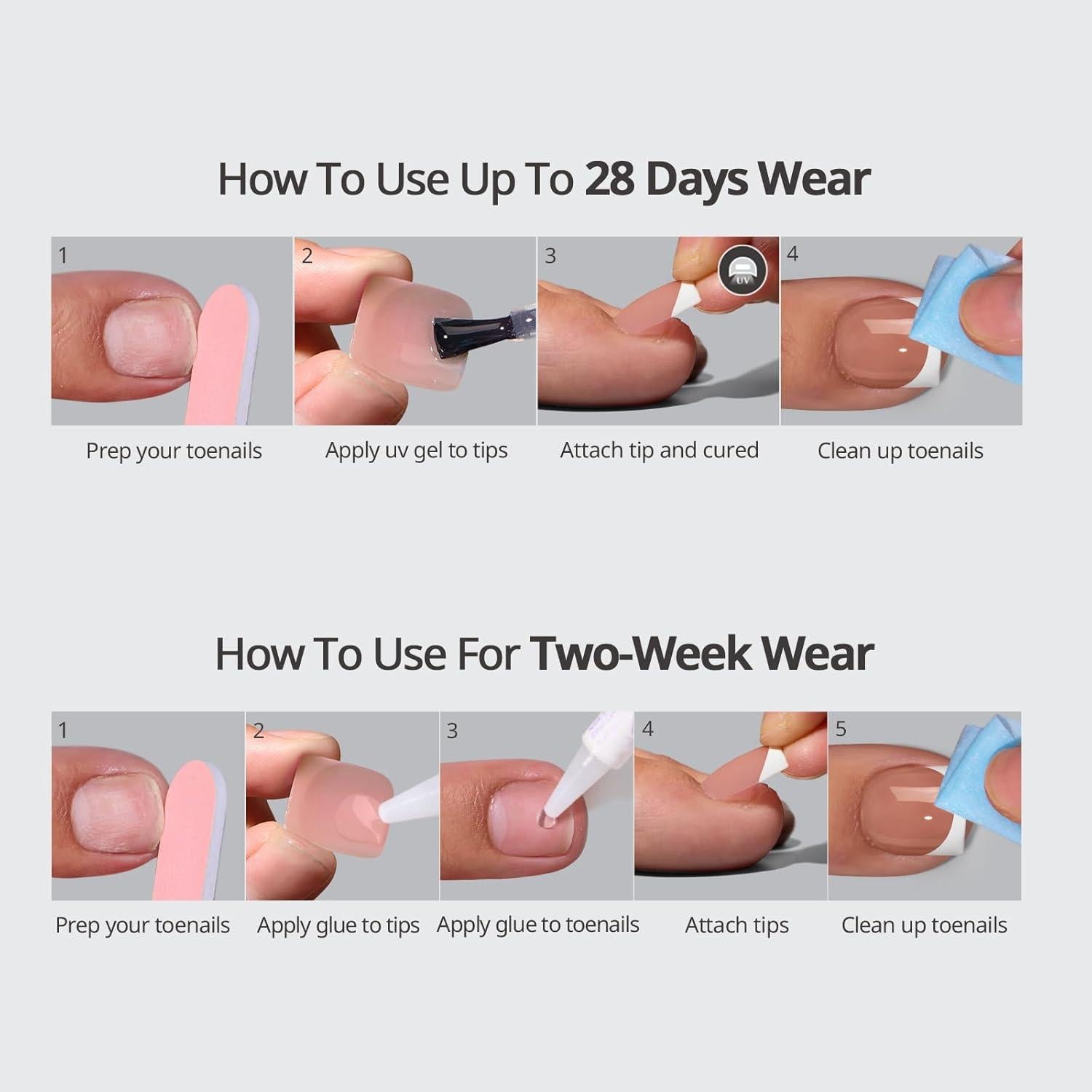 Uñas de Pie Cuadradas BTArtbox - Kit de 30 Uñas Curables