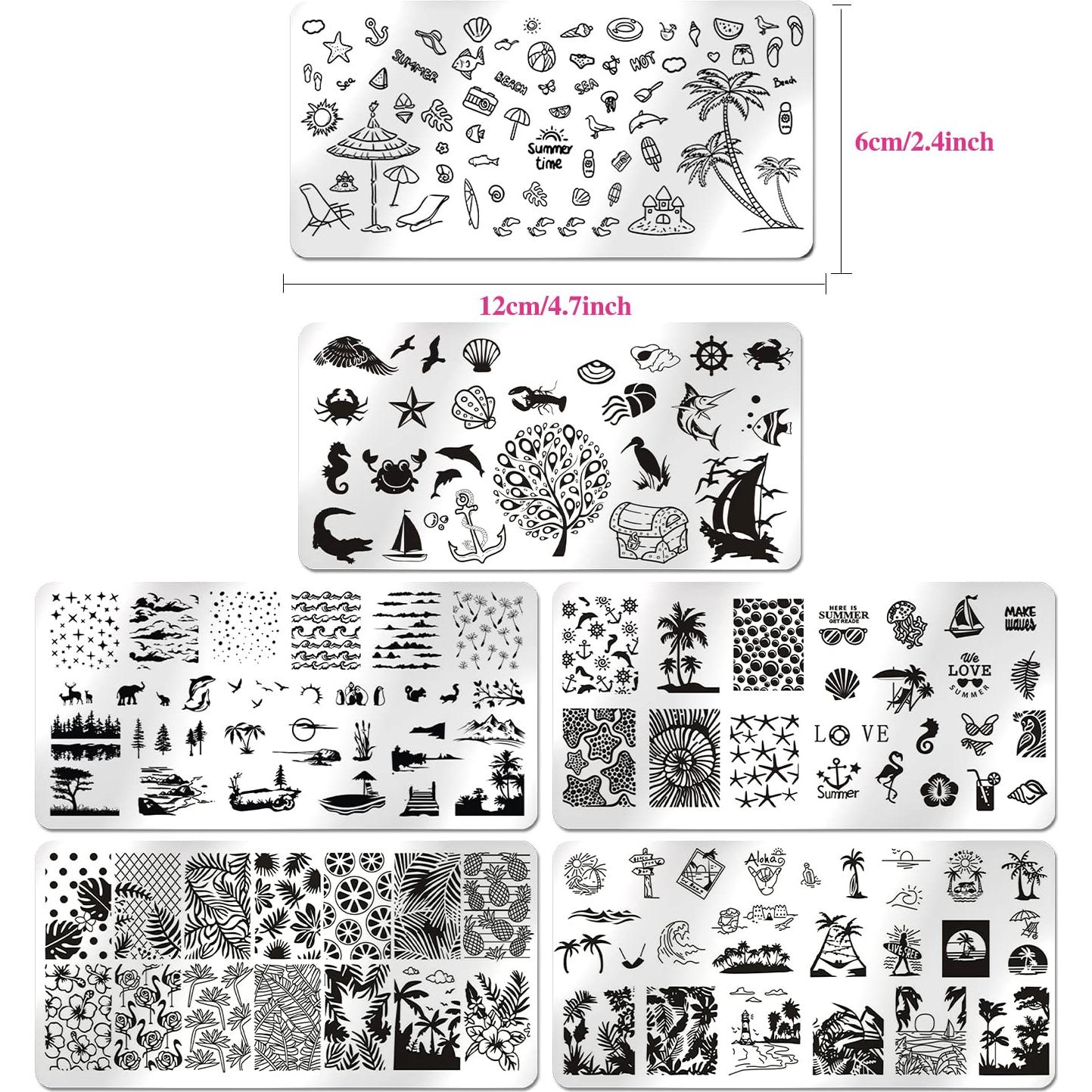 Kit de Estampado de Uñas de Playa WOKOTO 6 Piezas Acero Inoxidable