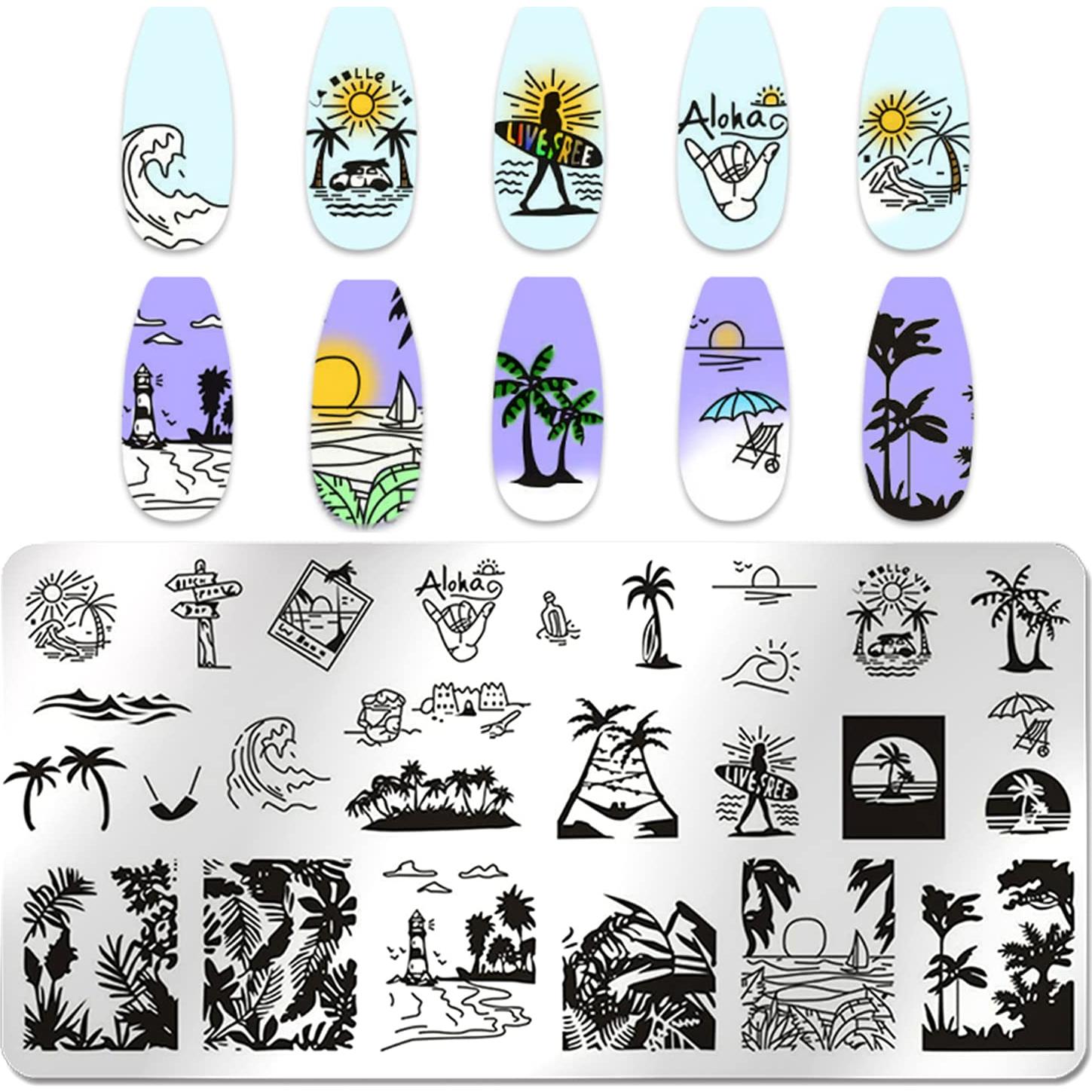 Kit de Estampado de Uñas de Playa WOKOTO 6 Piezas Acero Inoxidable